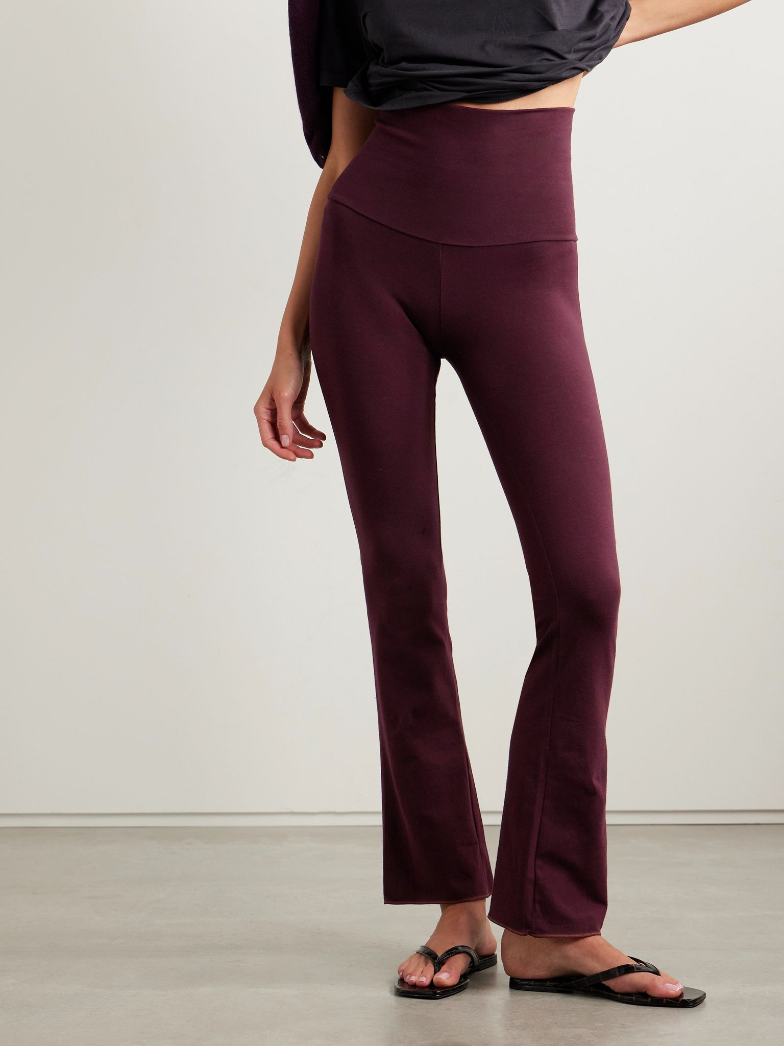 Stretch-Cotton Jersey Foldover Pants - Currant Plum - 6