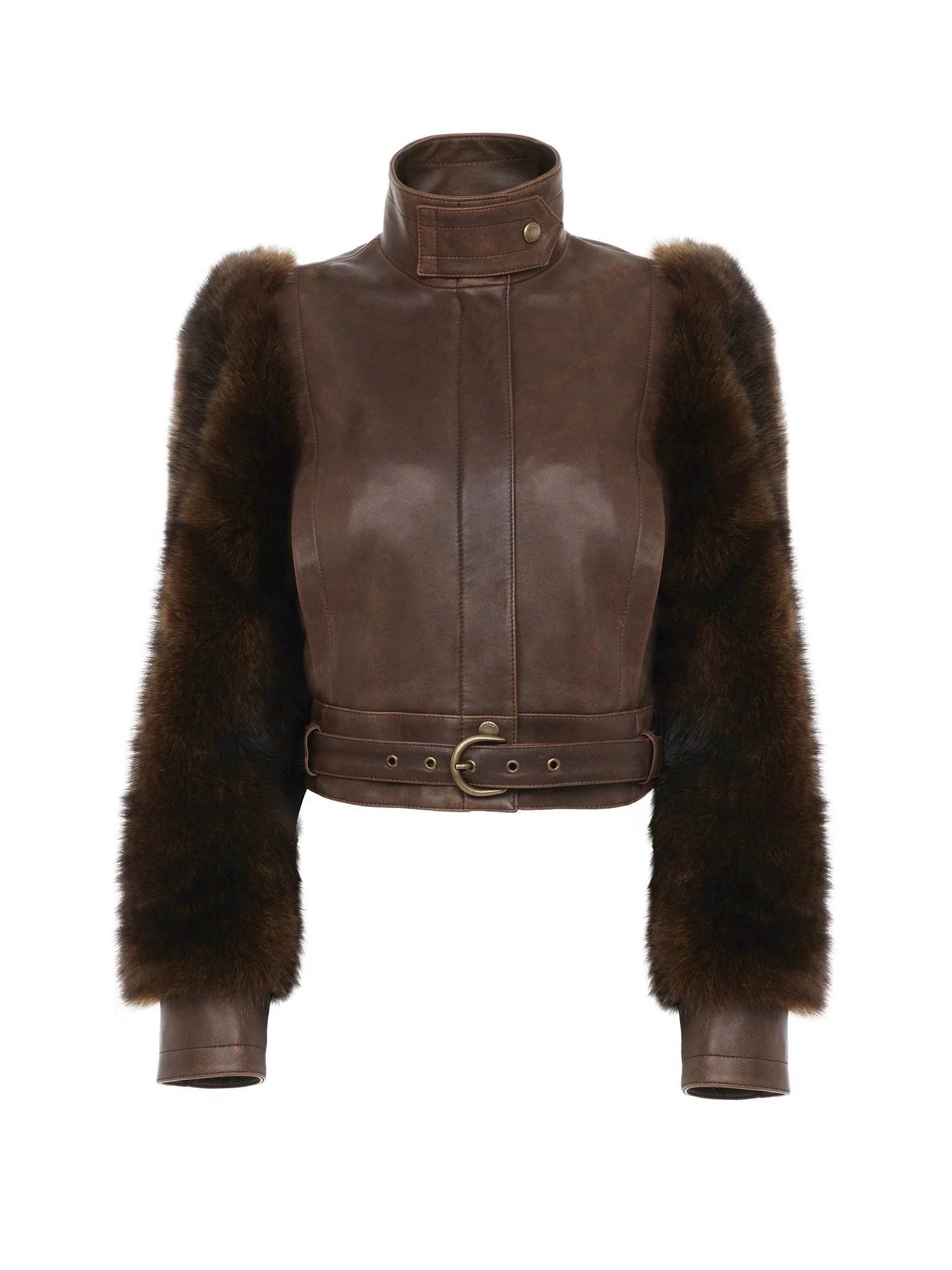 HIGH-NECK SHORT JACKET IN LEATHER - 1