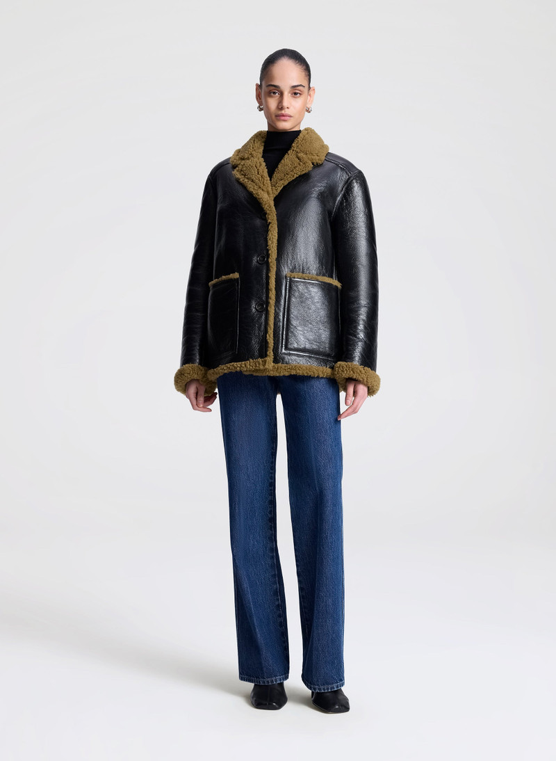 Ruth Glossy Leather and Shearling Reversible Coat 5