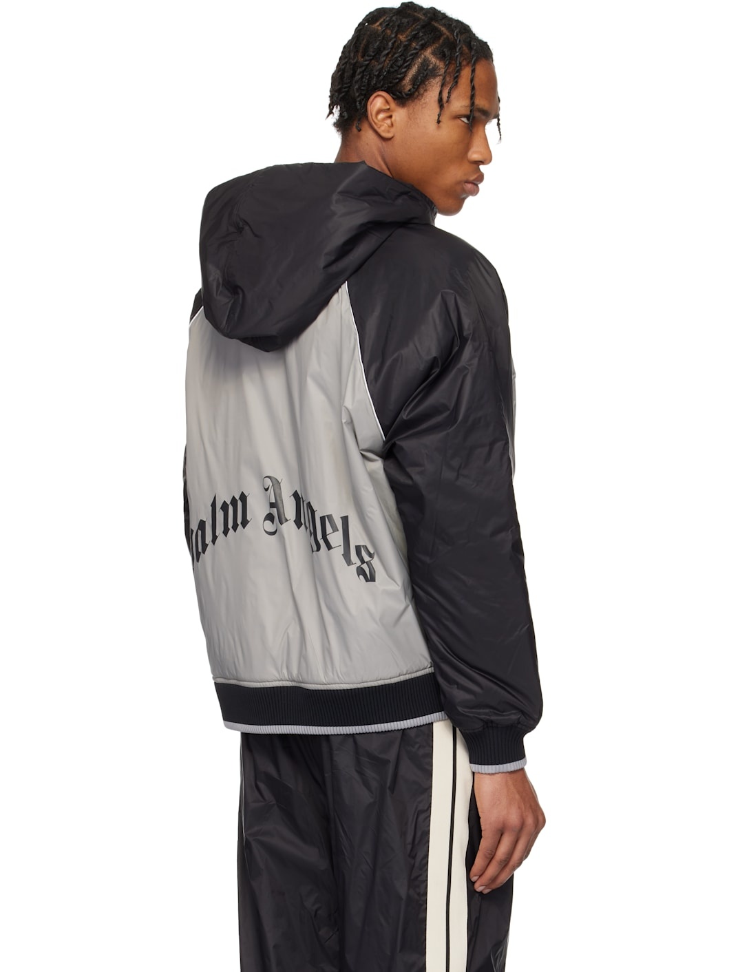 Black & Gray Curved Logo Windbreaker Jacket - 3