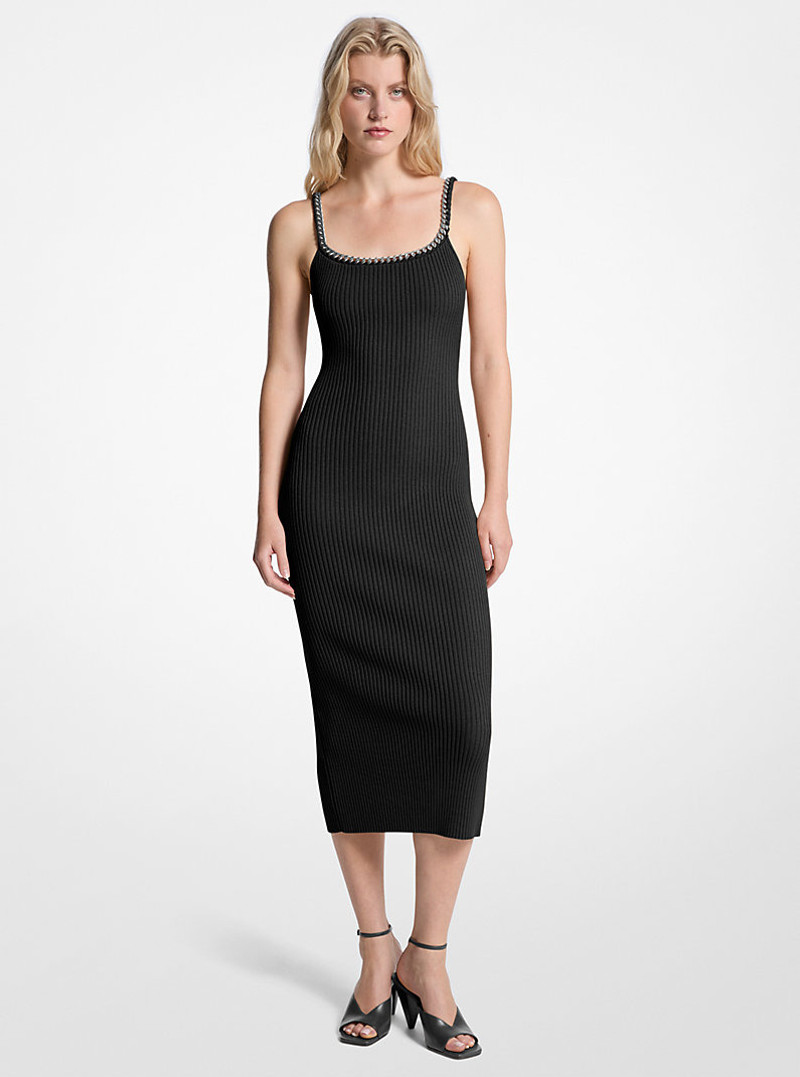 Chain Ribbed Stretch Knit Midi Dress 1