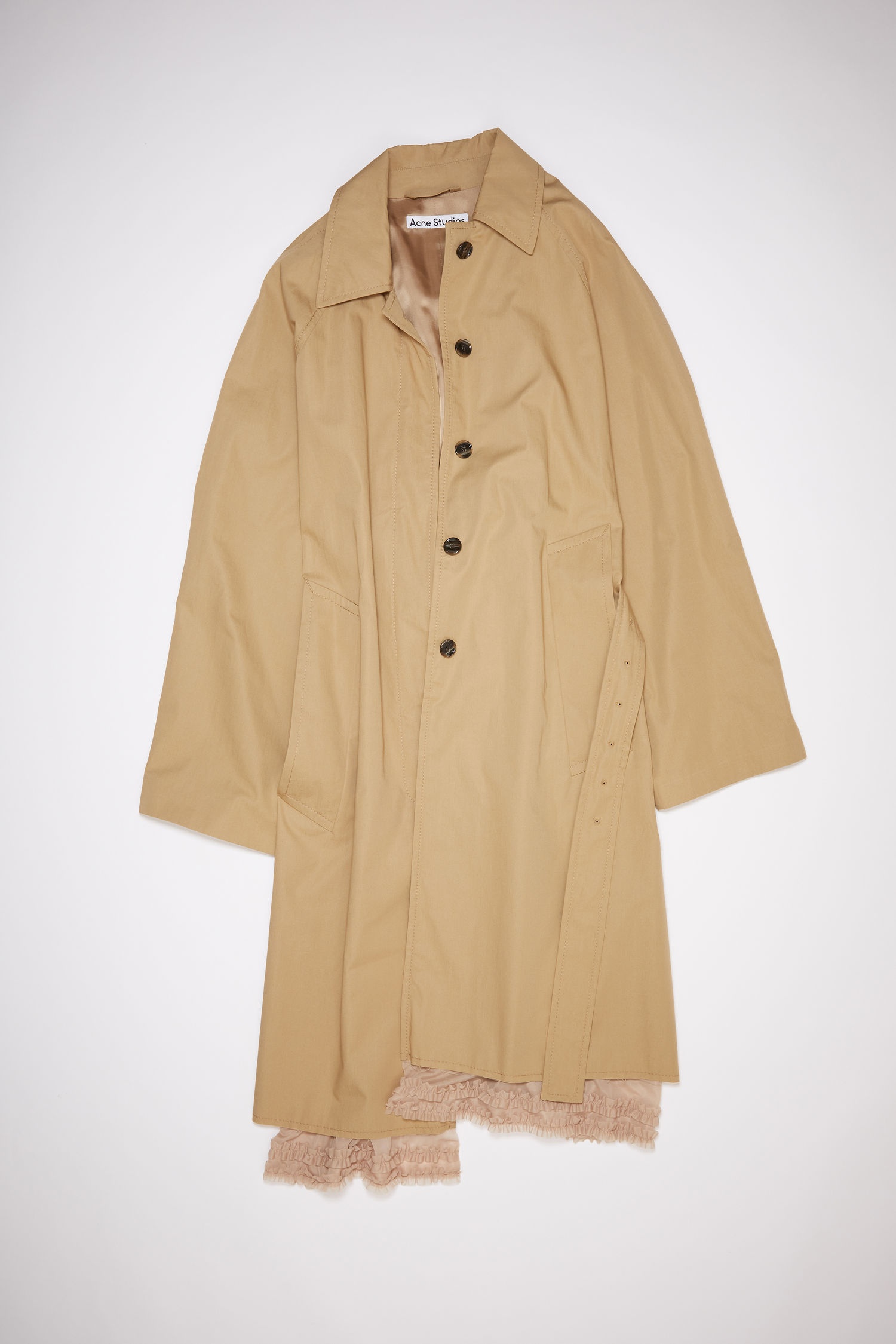 Ruffle hem coat - Beige - 1