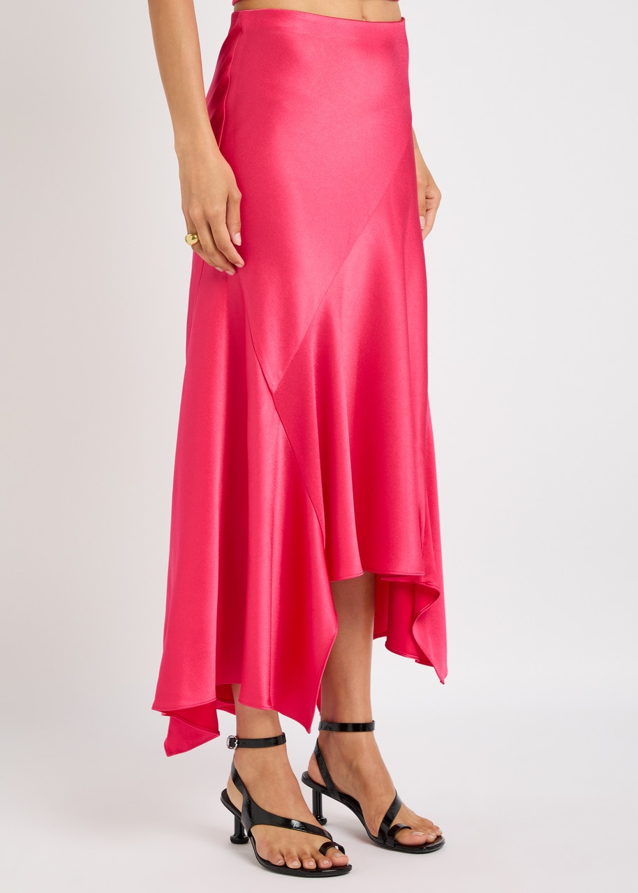 Alice + Olivia Rosa Asymmetric Satin Midi Slip Skirt - 2