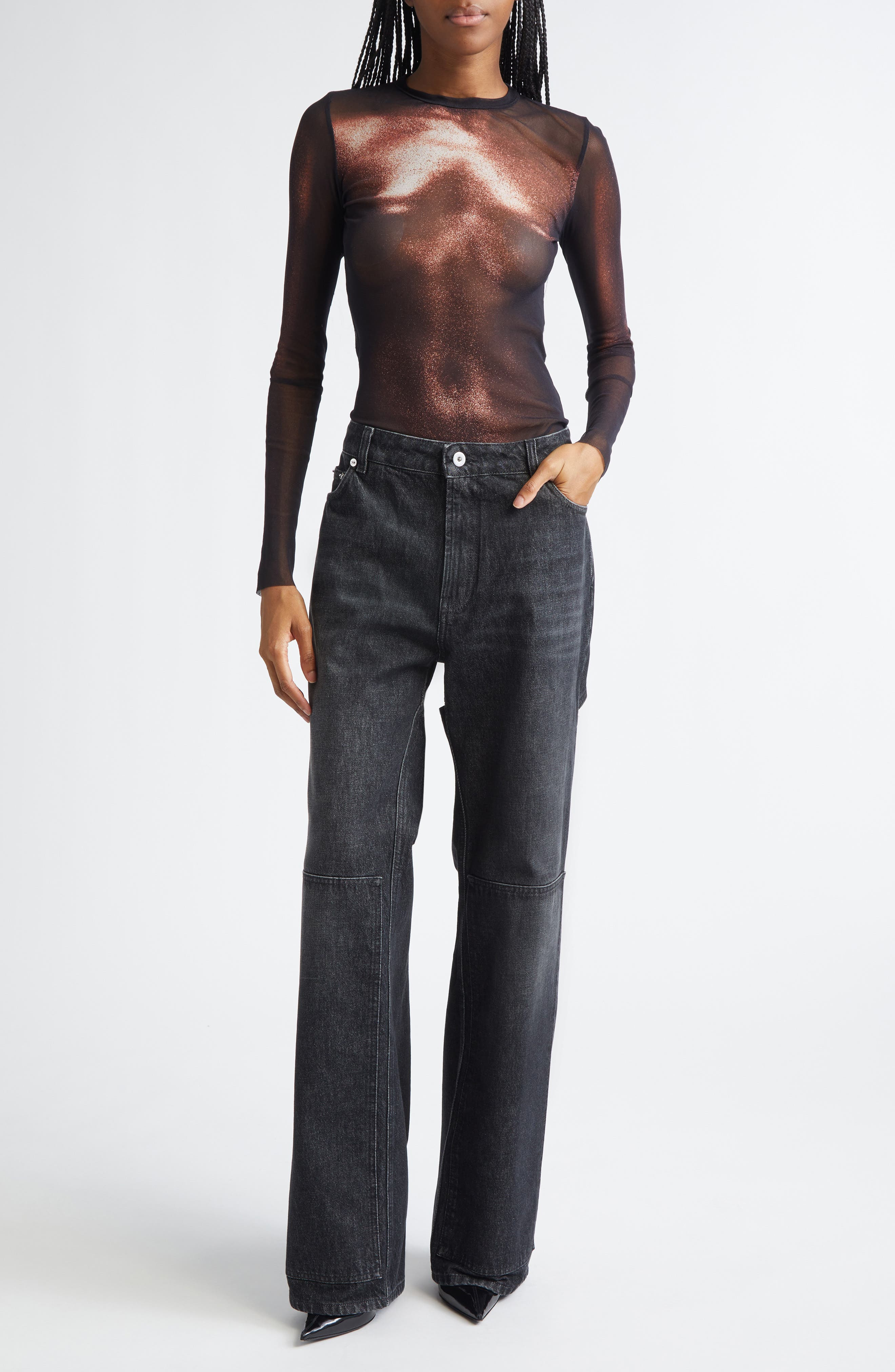 Jean Paul Gaultier Cutout Wide Leg Jeans in Vintage Black at Nordstrom - 2
