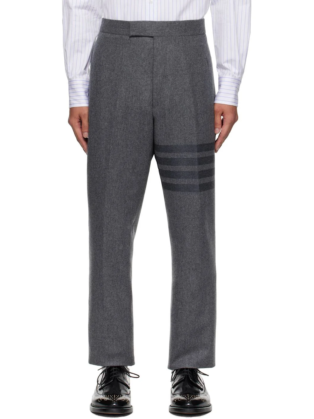 Gray Plain Weave 4-Bar Trousers - 1