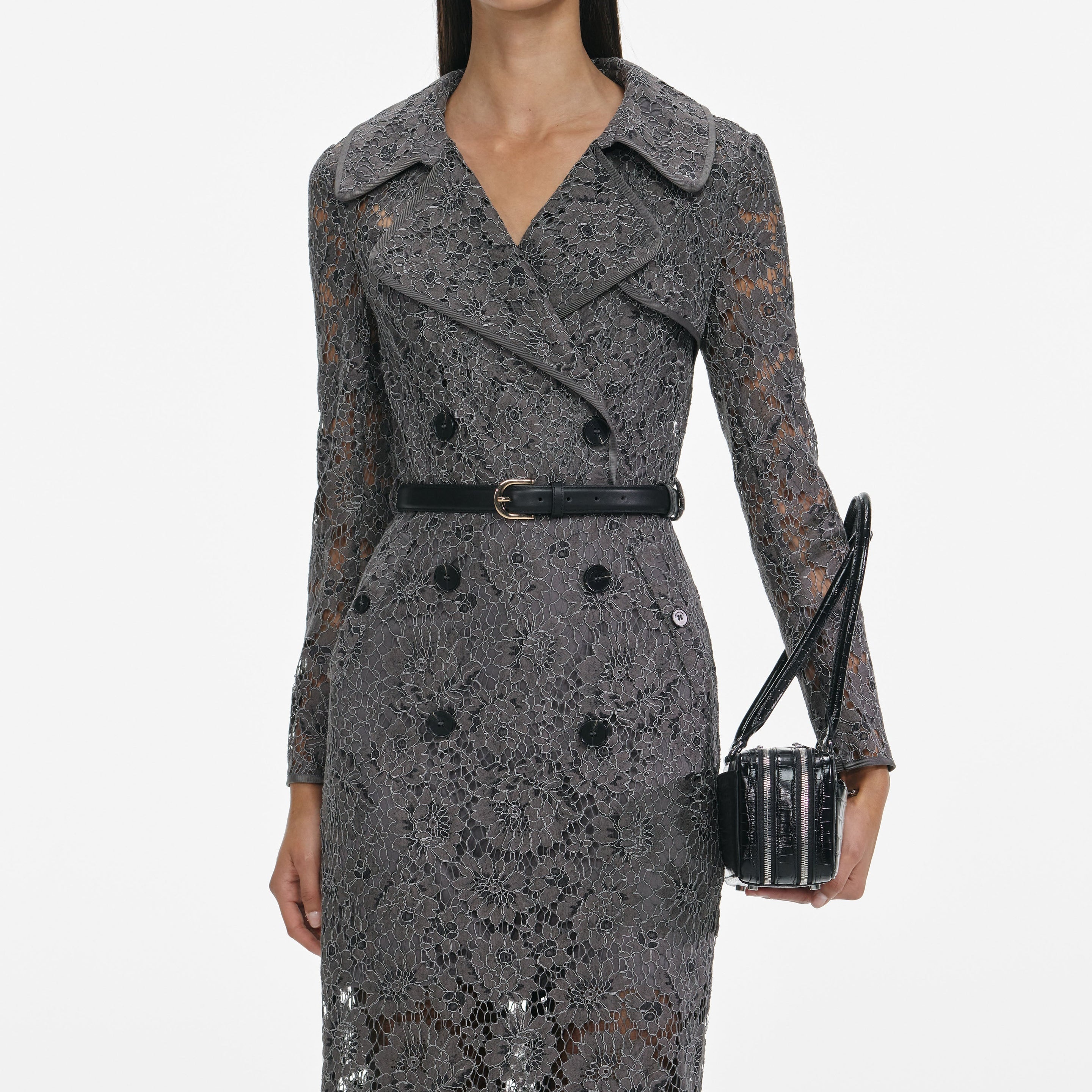 Grey Floral Lace Midi Dress - 4