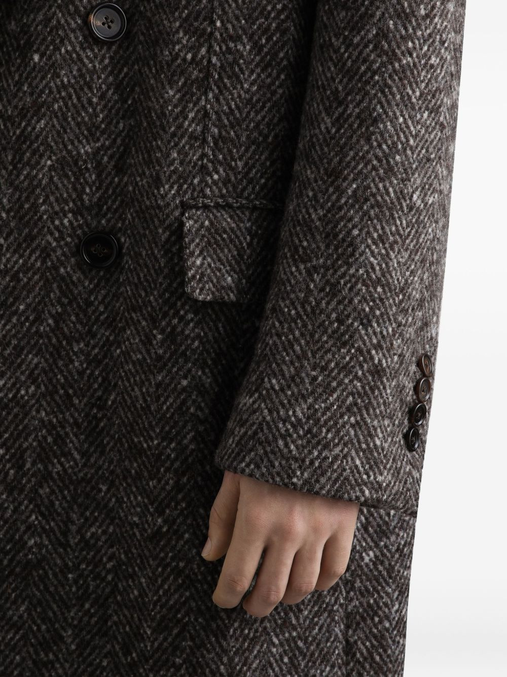 herringbone double-breasted coat - 5