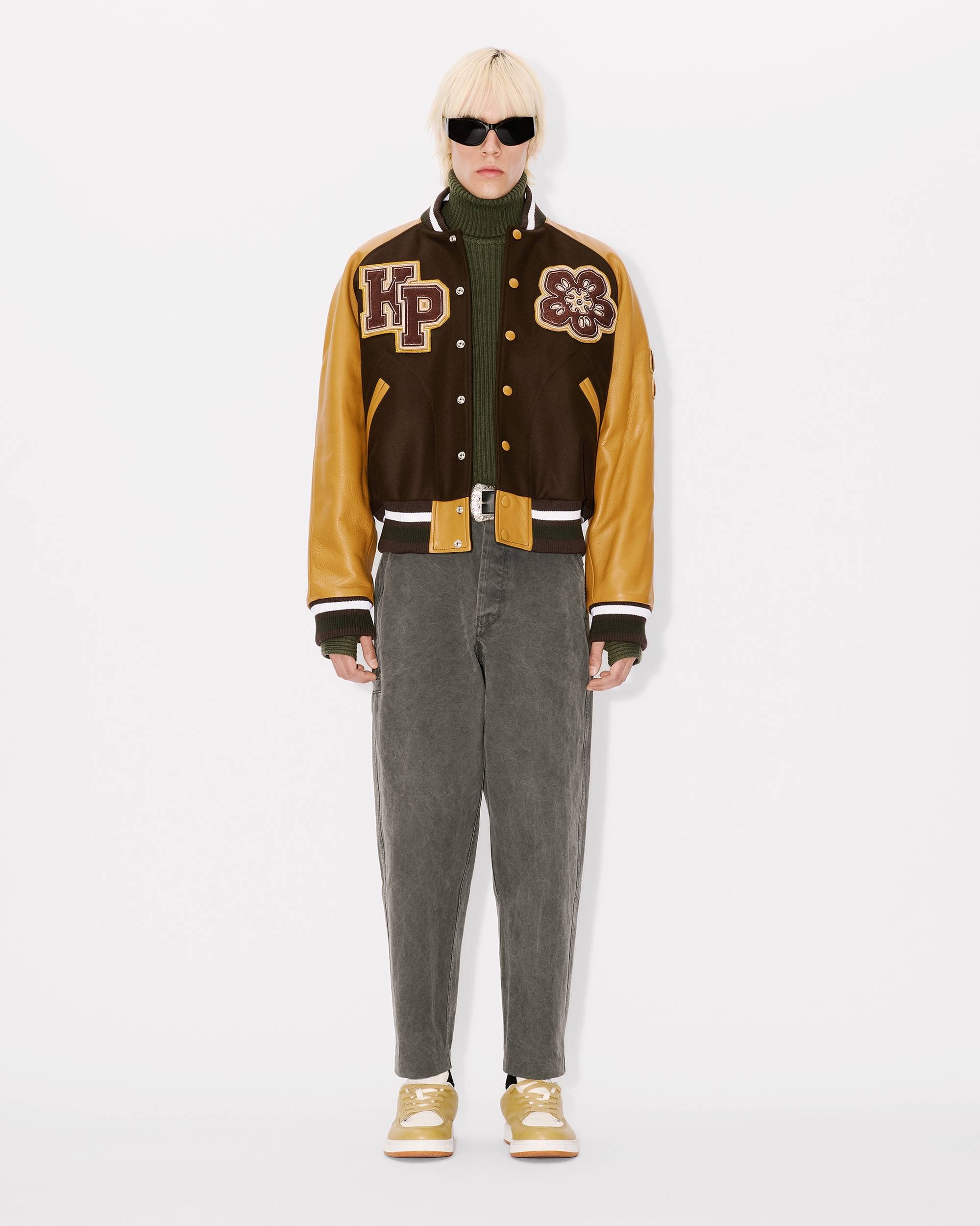 'Boke Flower' genderless Varsity jacket in wool and leather - 8