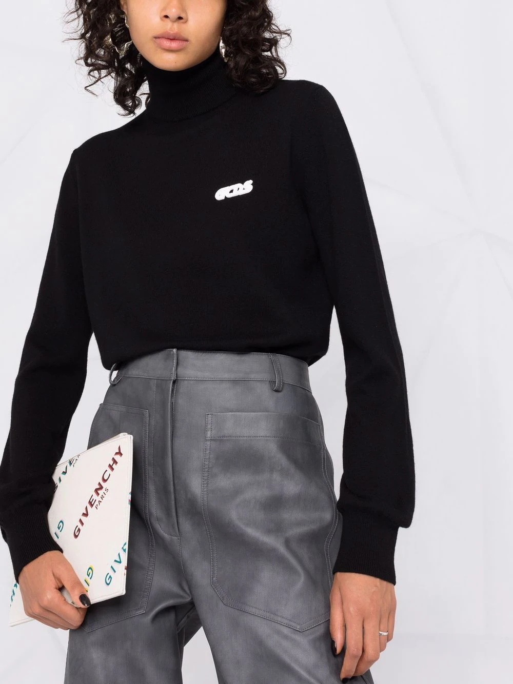 embroidered logo roll neck jumper - 5