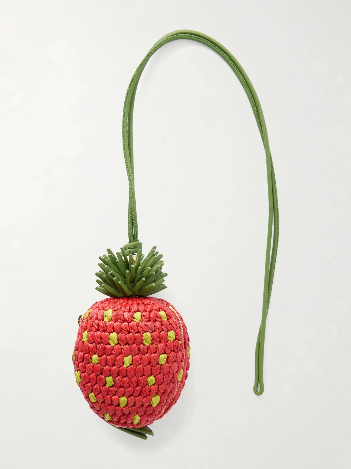 Paula's Ibiza Strawberry Leather-Trimmed Raffia Pouch - 1