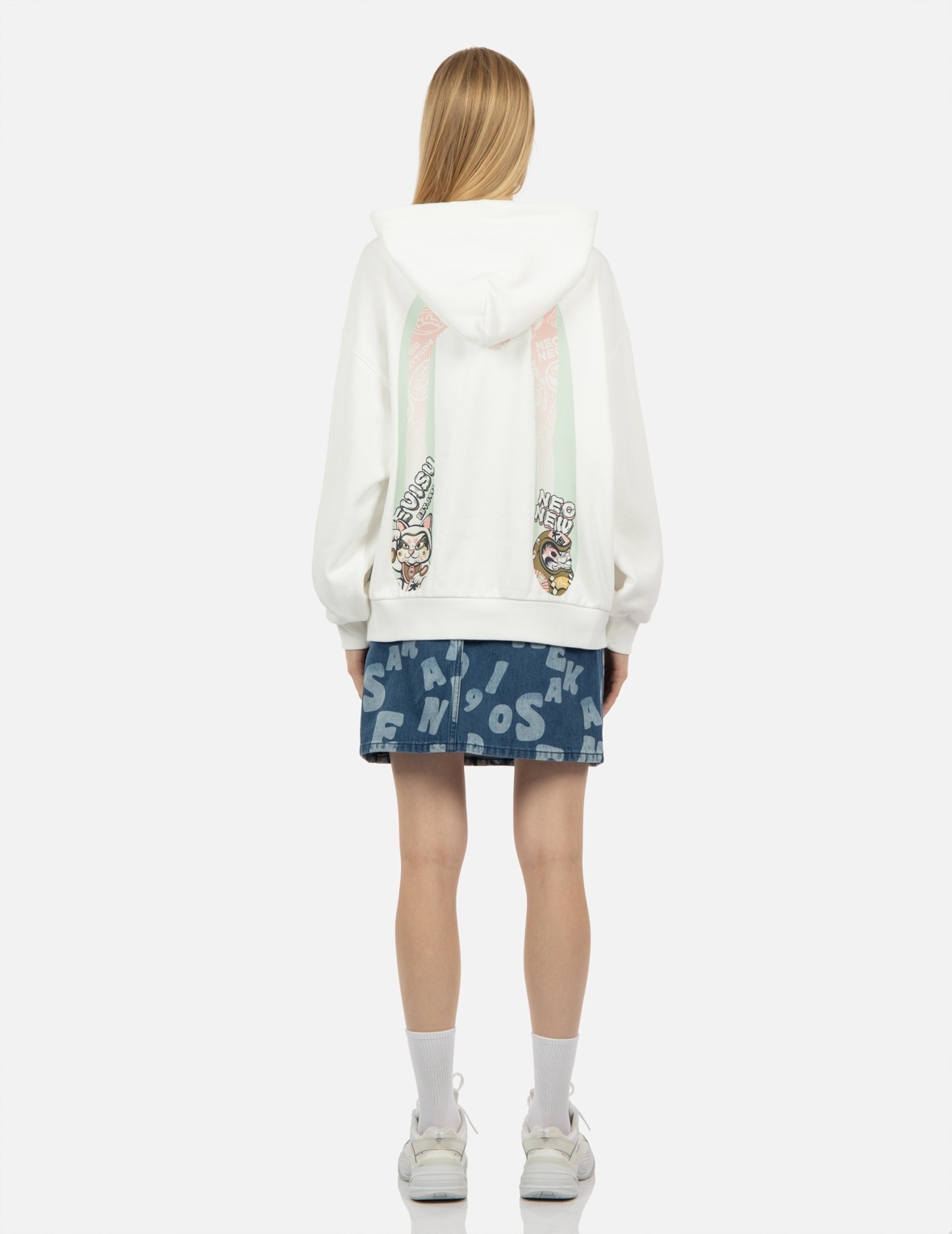 “FORTUNE CAT AND DARUMA” DOUBLE DAICOCK PRINT HOODED SWEATSHIRT - 5