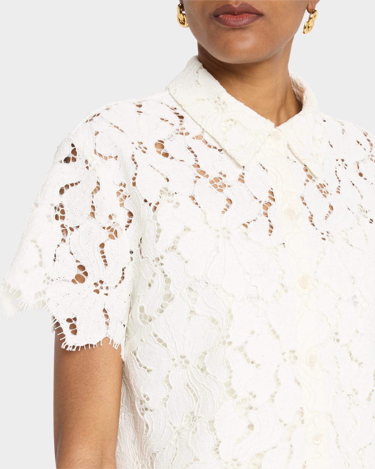 Marjorie Cropped Floral Lace Camp Shirt - 6