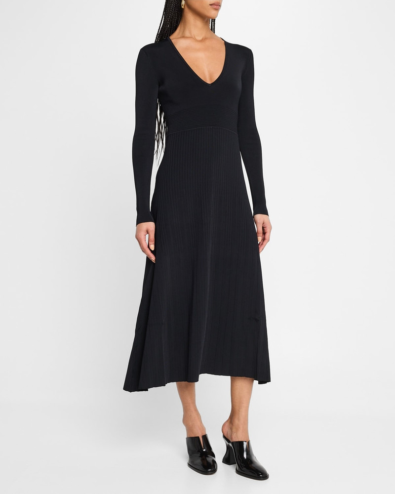 MARIA McMANUS V-Neck Long-Sleeve Pleated Midi Dress outlook