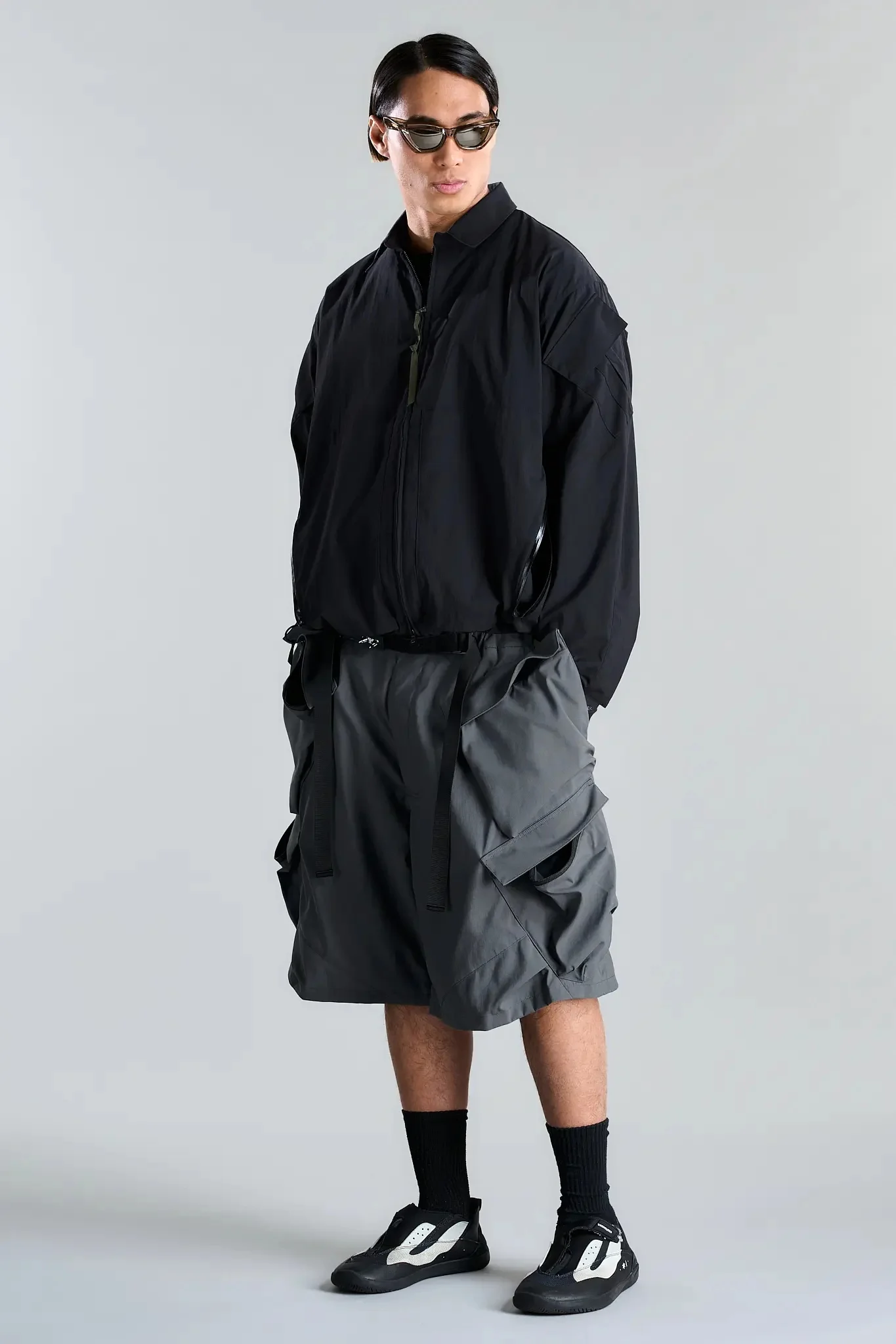 SP56A-M Nylon Stretch Double Cargo Short Pant Gray - 1