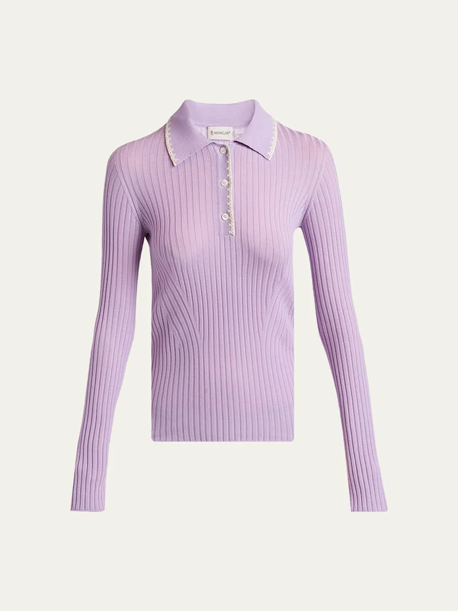 Long-Sleeve Rib-Knit Polo - 1