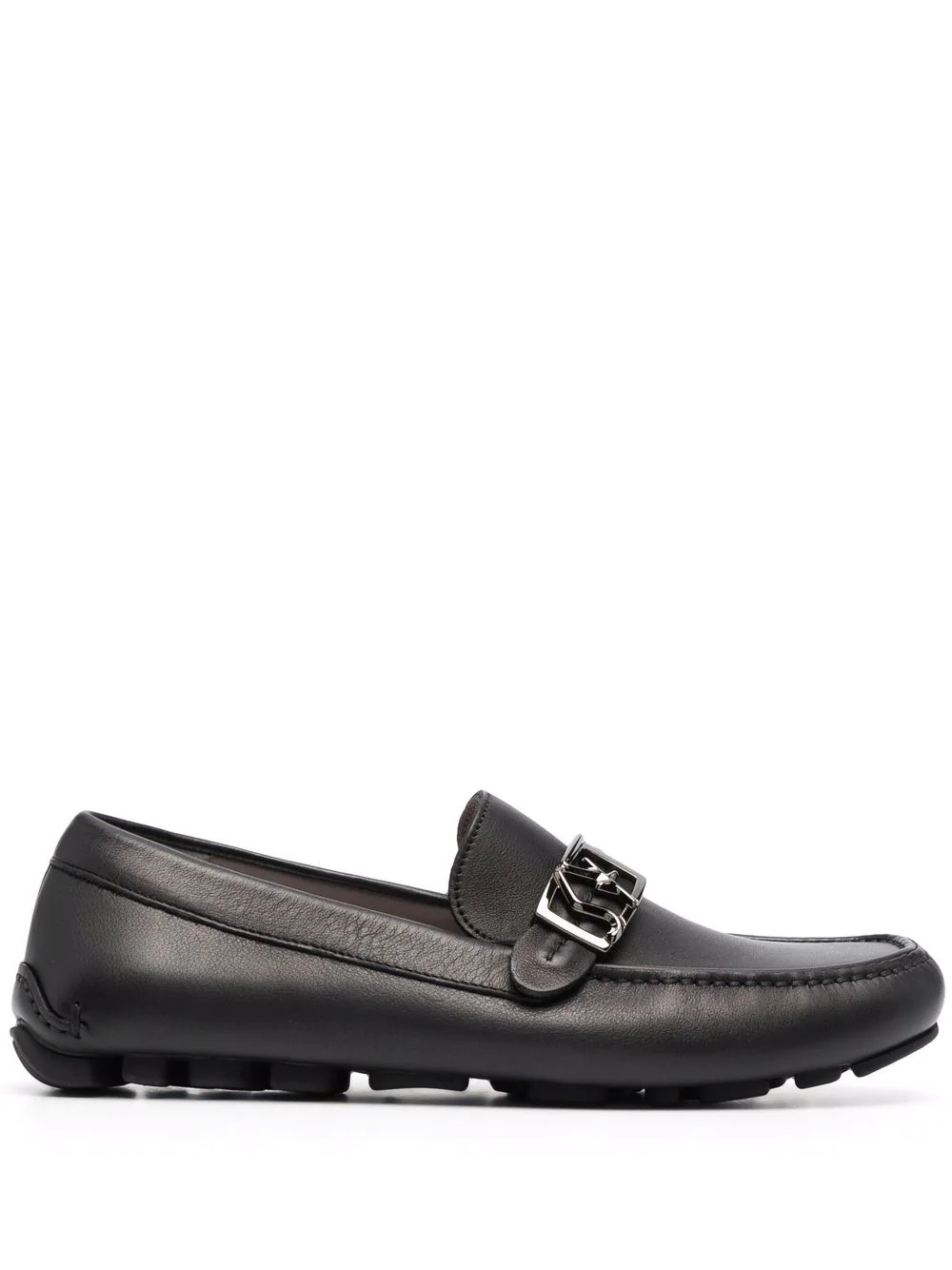 logo-plaque leather loafers - 1