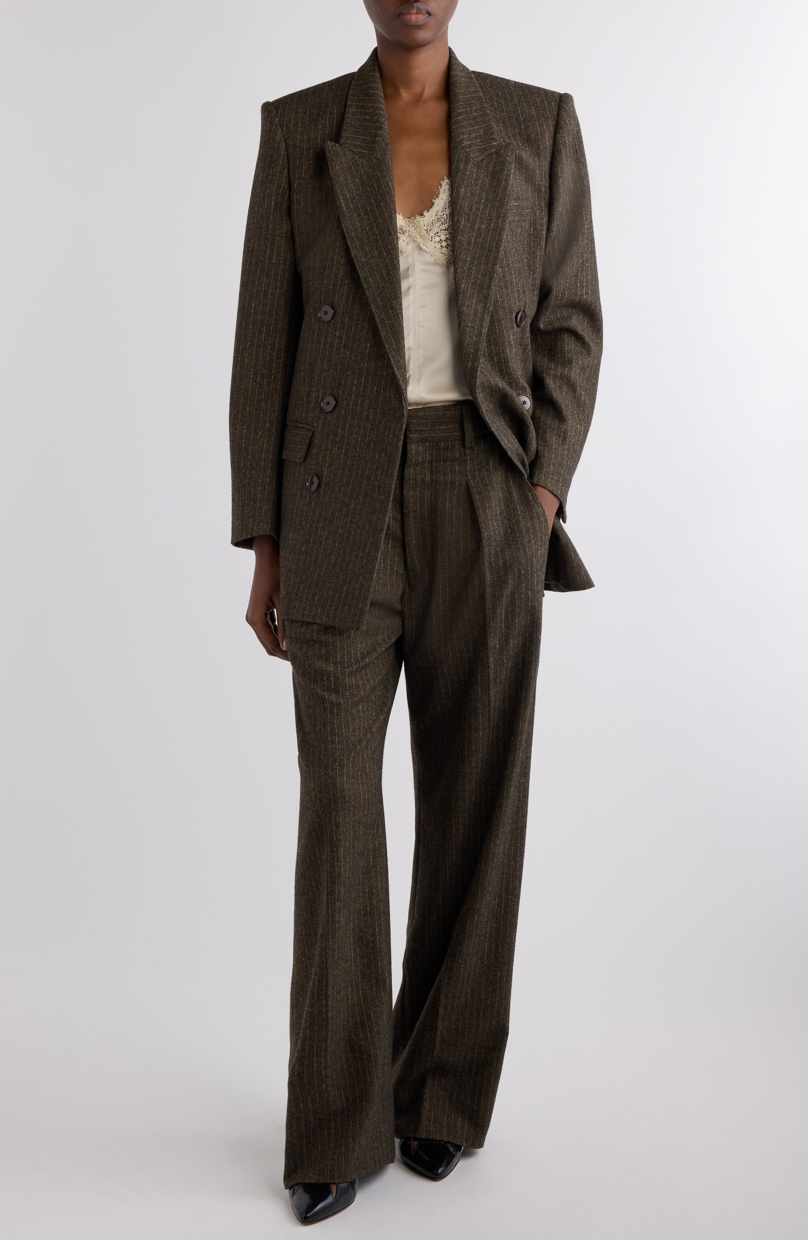 Isabel Marant Jevima Pinstripe Double Breated Wool Blend Blazer in Dark Khaki at Nordstrom - 2