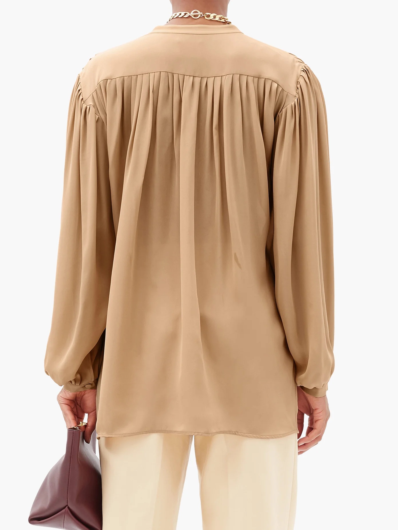 Denny balloon-sleeve pleated silk-georgette blouse - 5