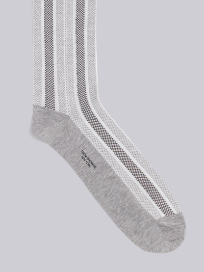 Thom Browne Tonal Grey Mercerized Cotton Stripe Jacquard Mid-calf Socks outlook
