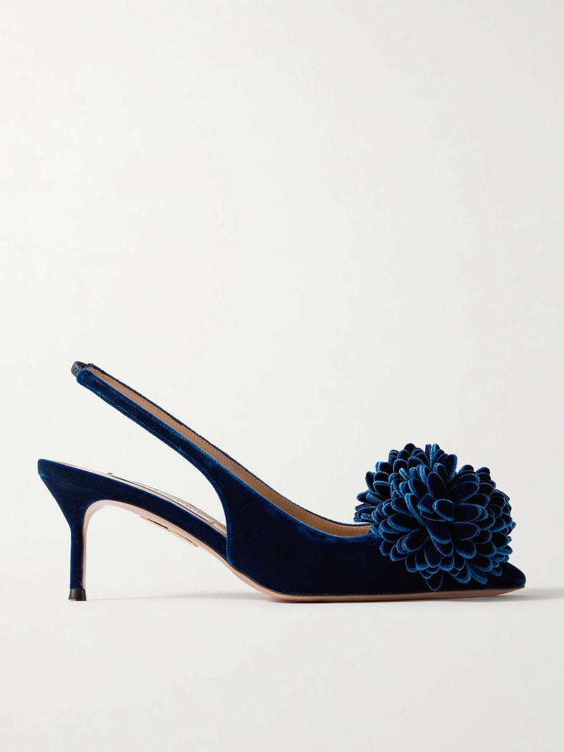 Couturier 65 pompom-embellished velvet slingback pumps 1