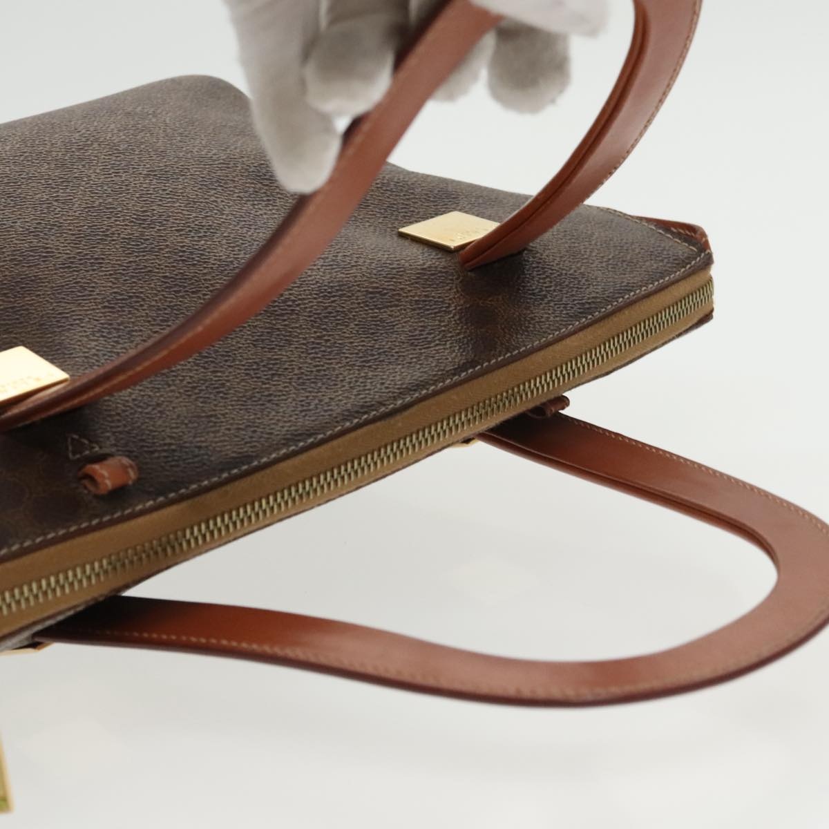 CELINE Macadam Canvas Hand Bag Pvc Leather Brown Gold - 6