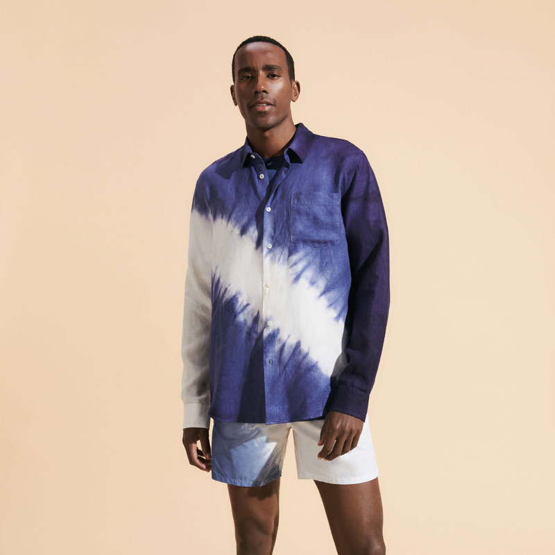 Men Linen Shirt Tie & Dye 6