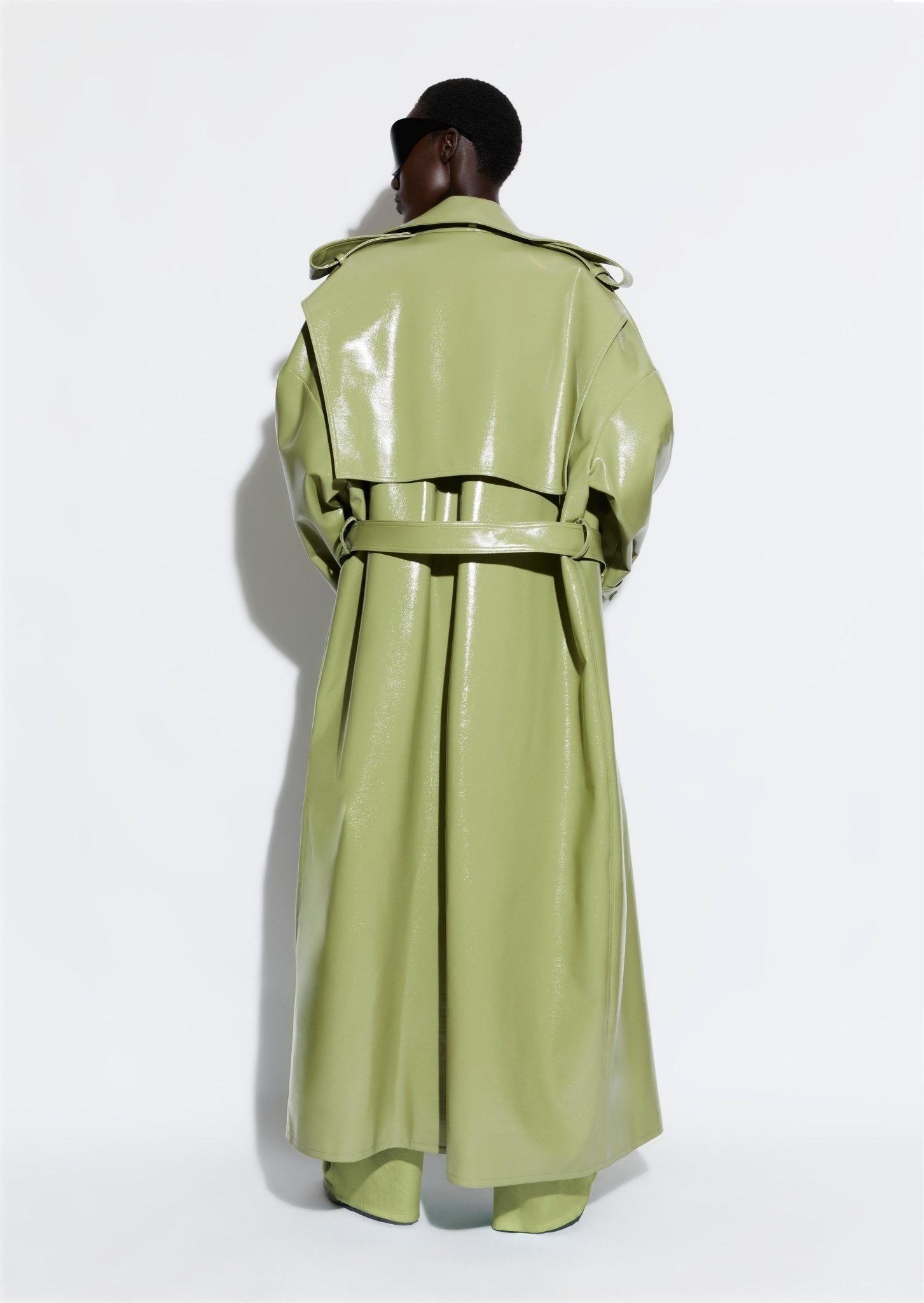 Patent Faux Leather Double Breasted Trench - 4