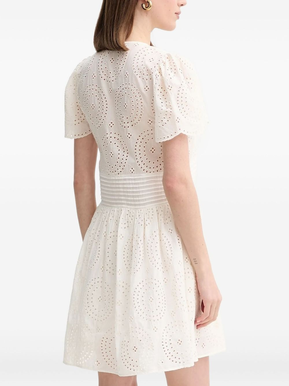 eyelet-embroidered puff-sleeve mini dress - 2