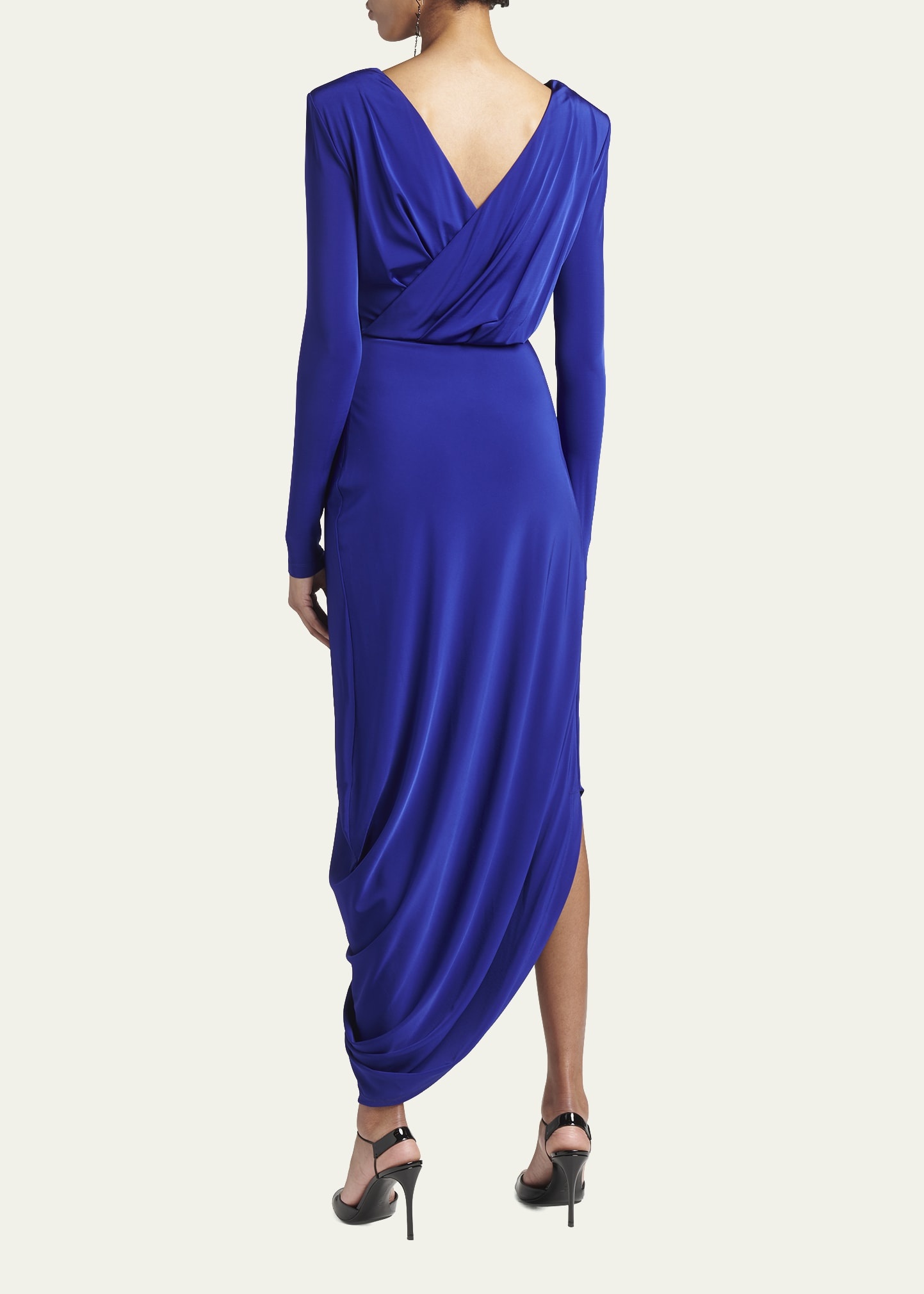 V-Neck Draped Jersey Maxi Dress - 3