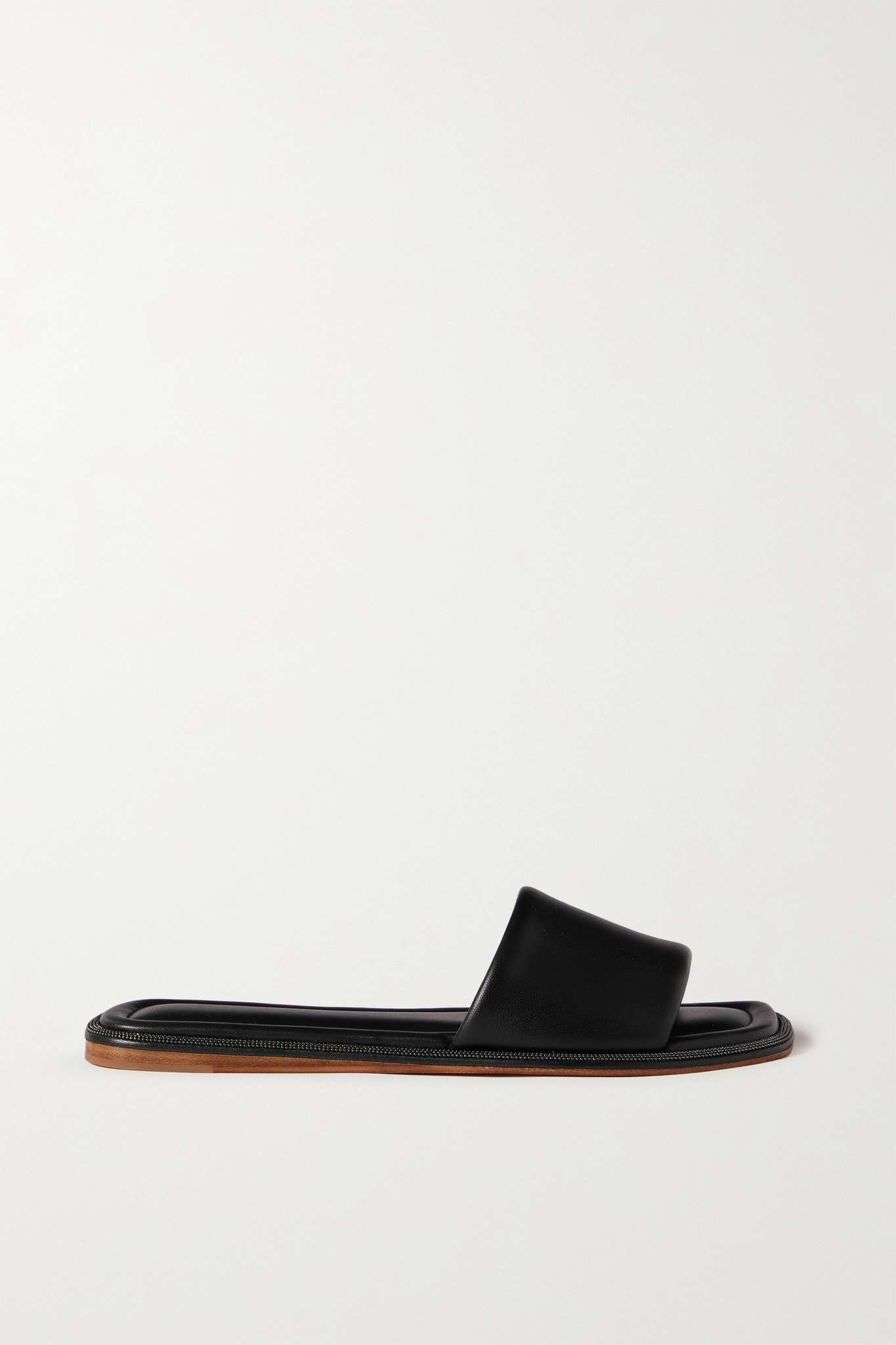 Bead-embellished leather slides - 5