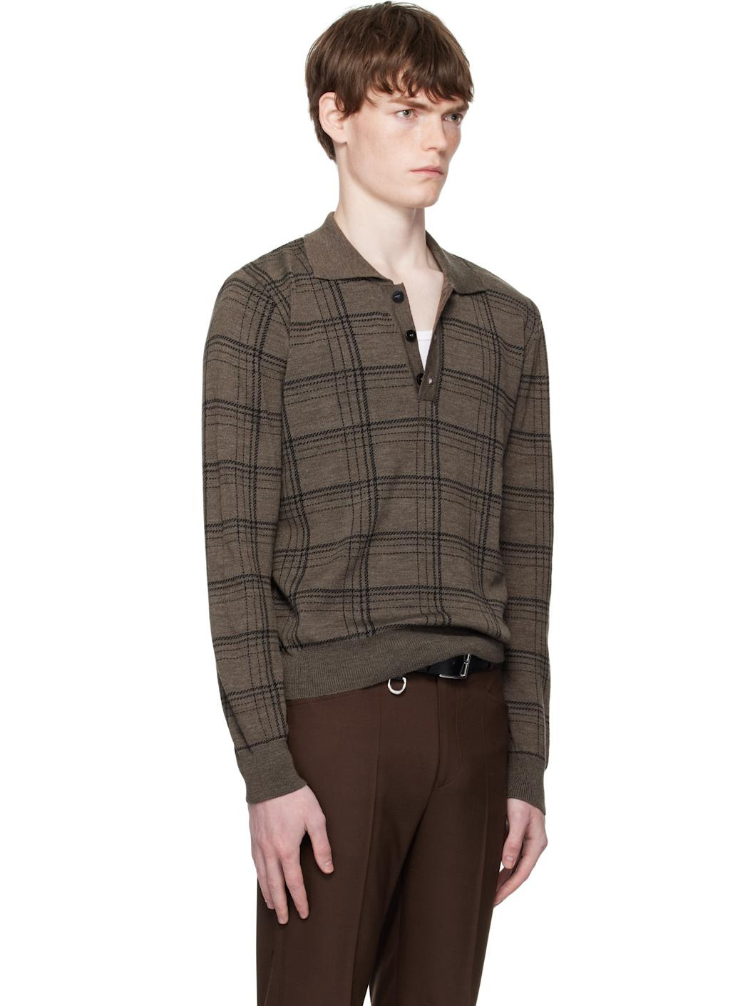 Brown Check Jacquard Polo - 2
