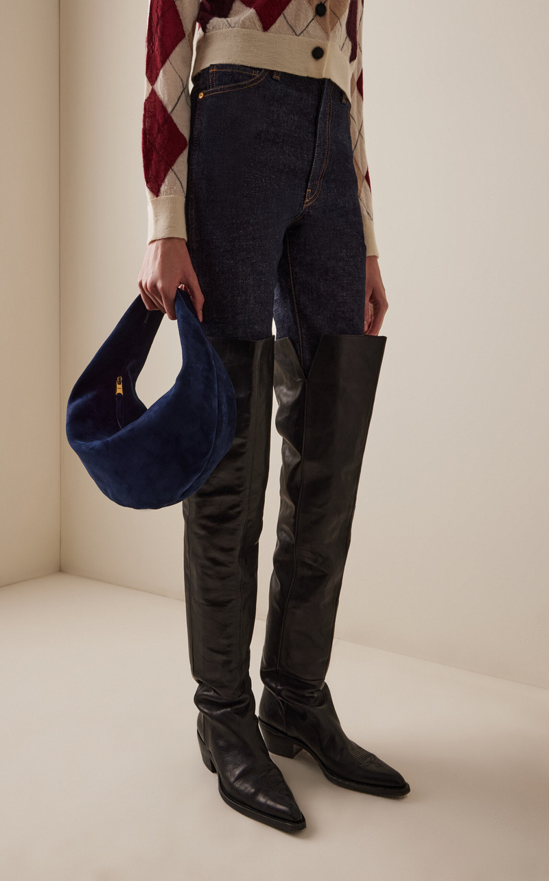 KHAITE Olivia Medium Suede Hobo Bag navy outlook