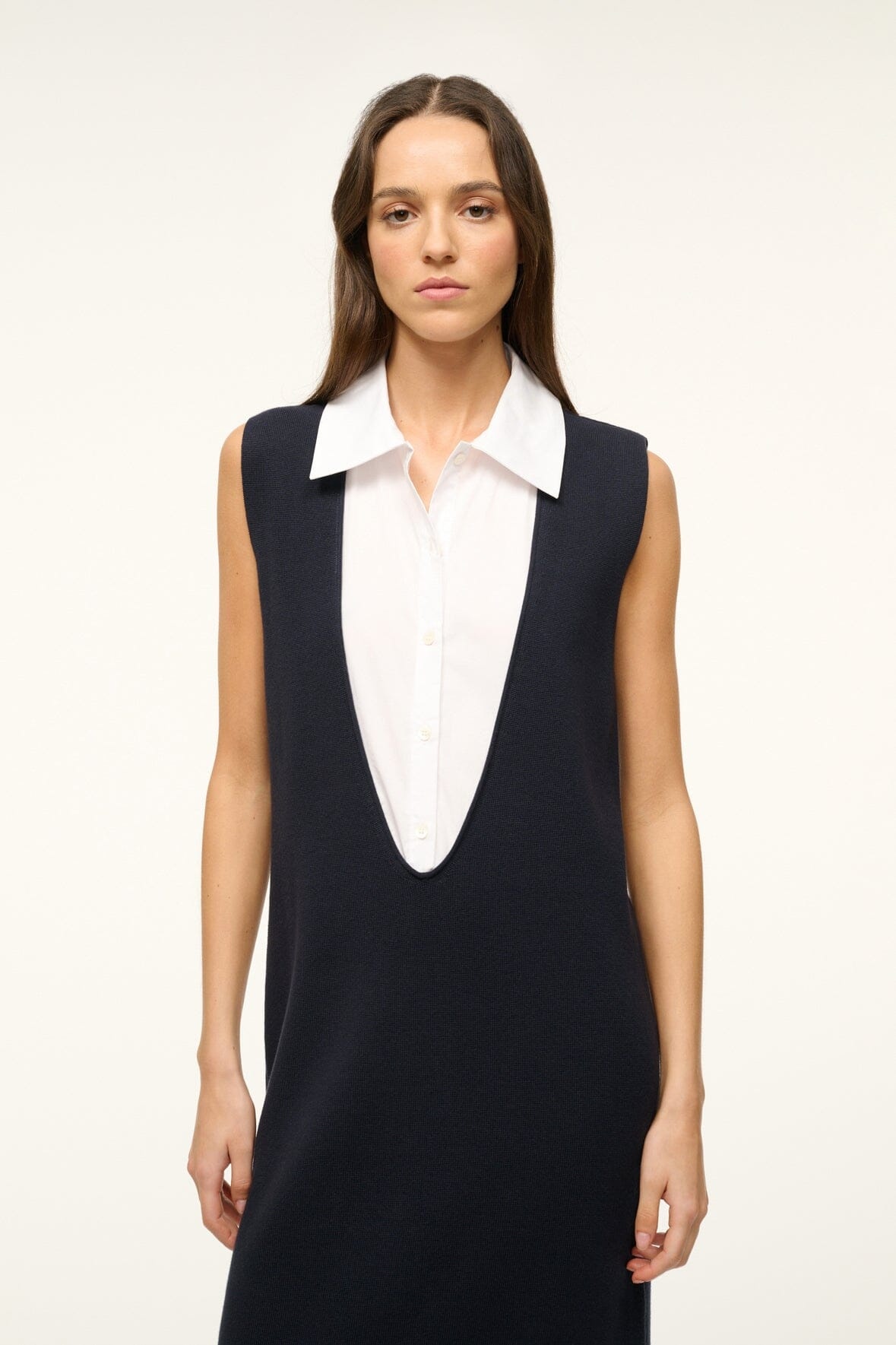 STAUD LESLIE DRESS NAVY WHITE - 5