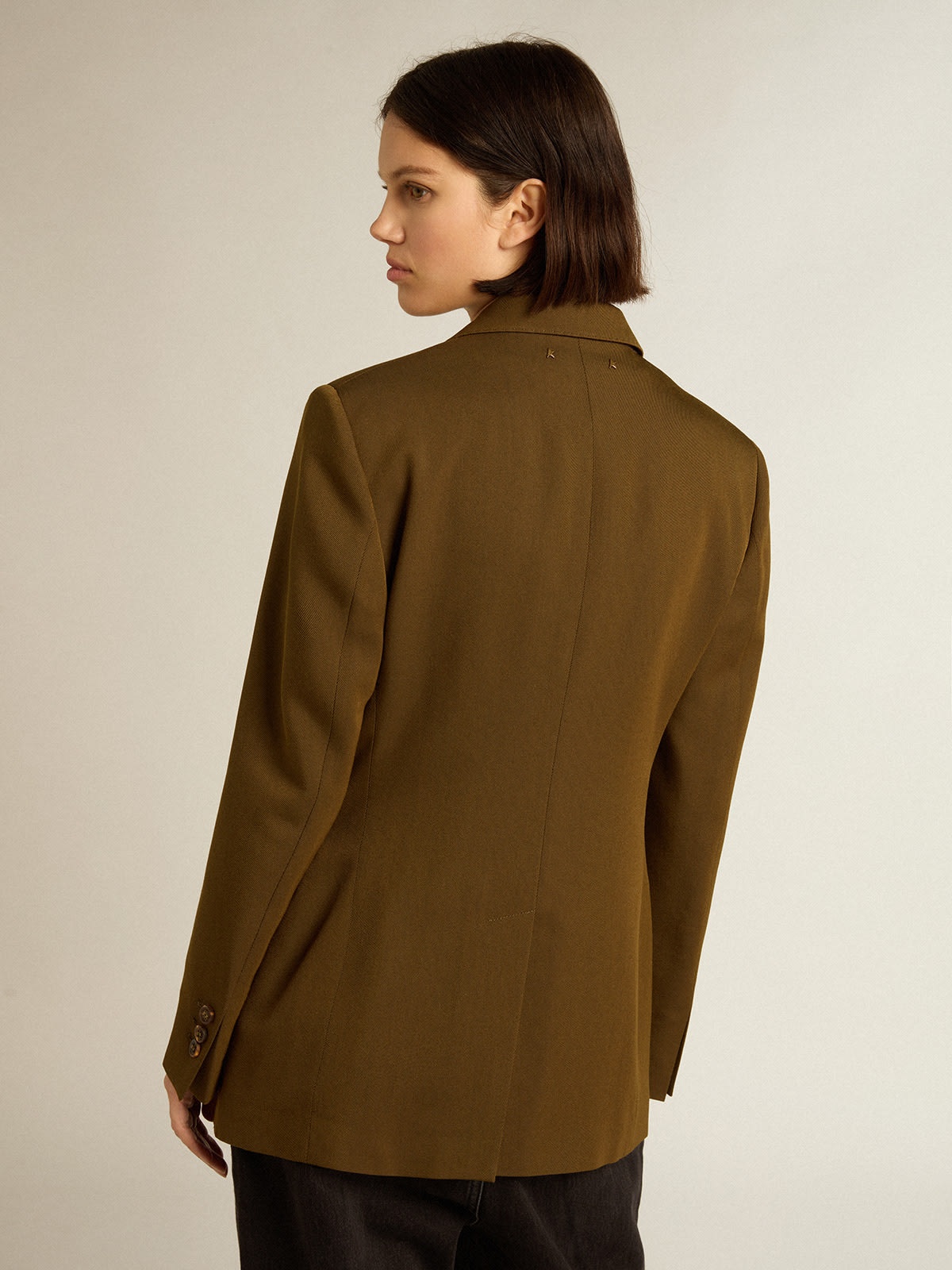 Single-breasted jacket in beech-colored wool with horn buttons - 4