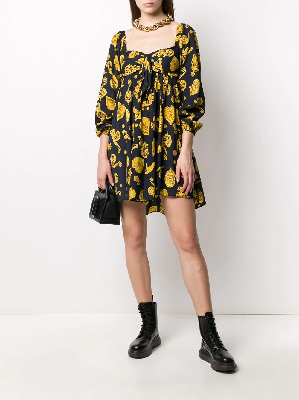 baroque print flared dress - 2