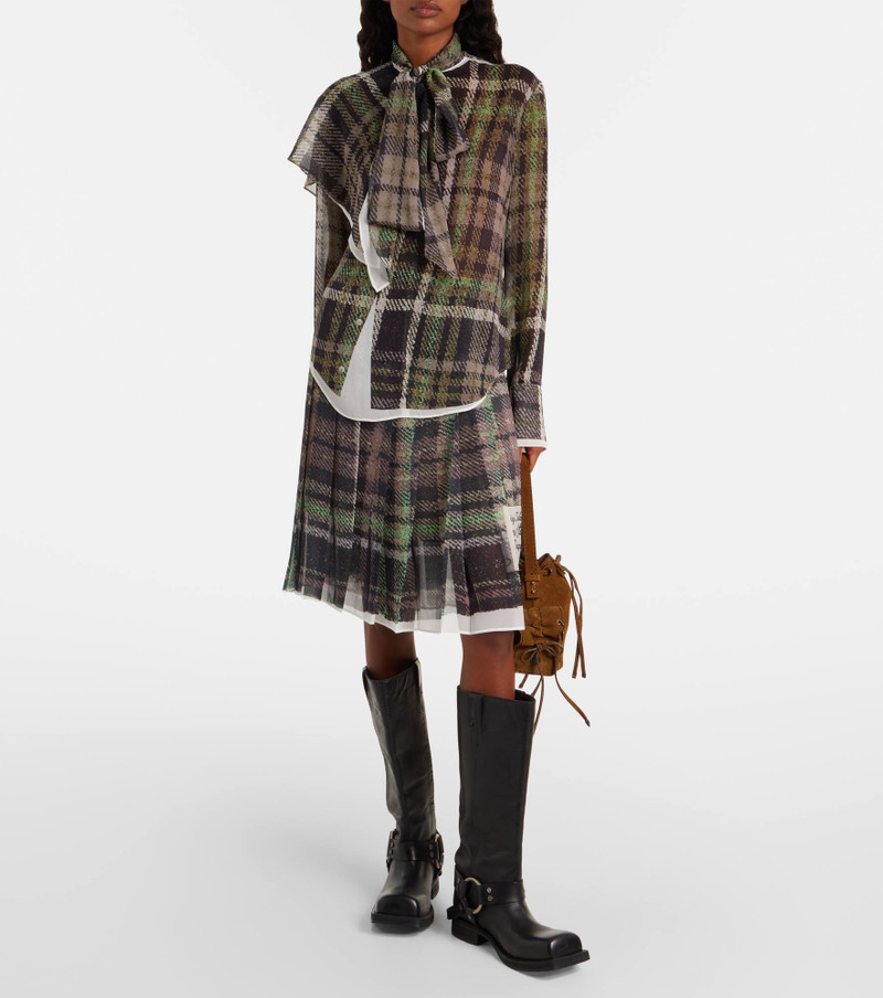 Acne Studios Pleated plaid midi skirt outlook