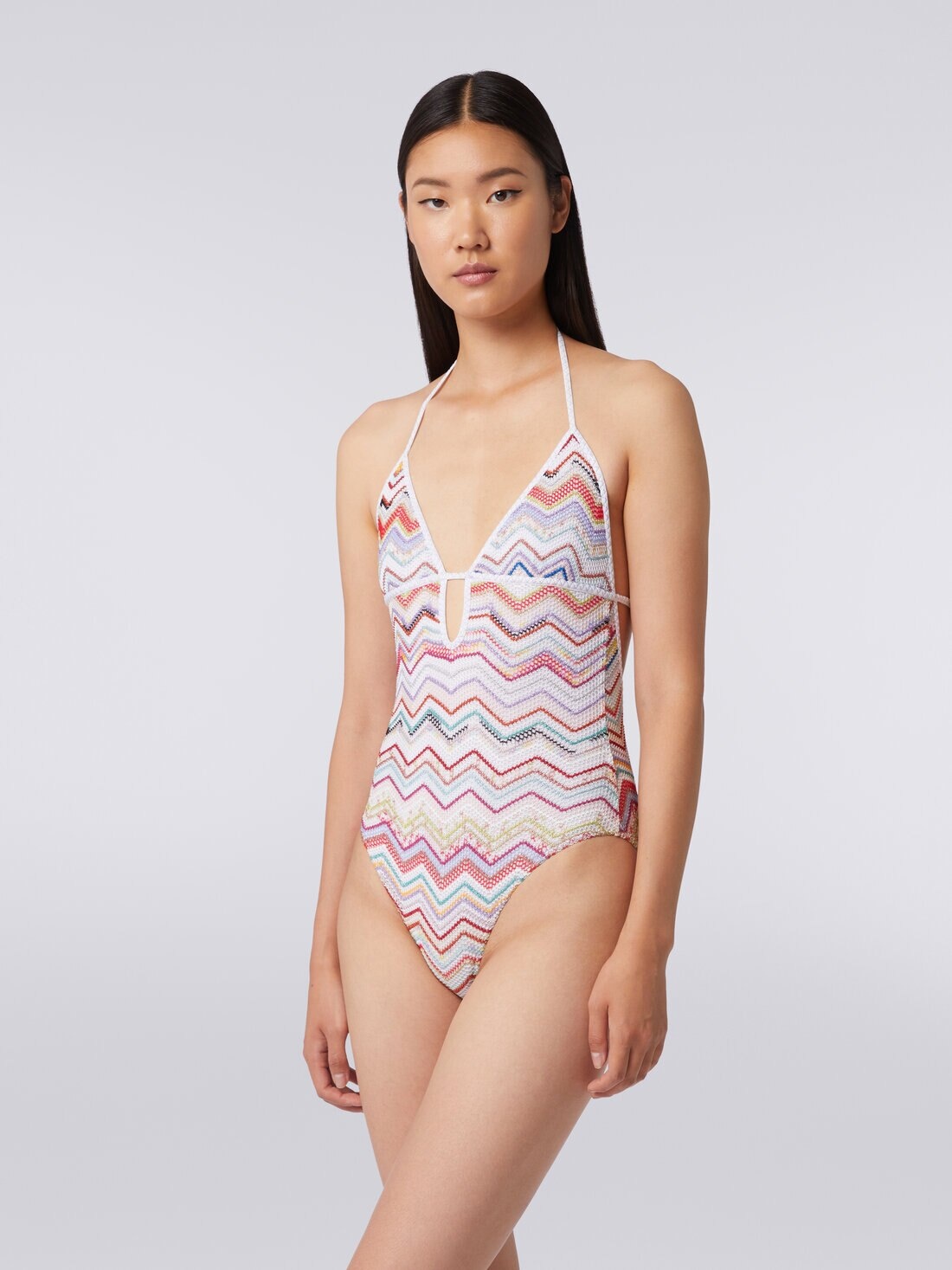 One-piece swimming costume in zigzag crochet with lurex - 2