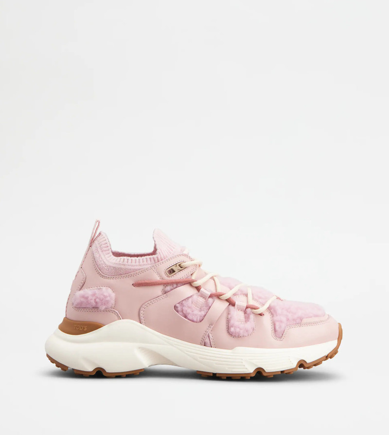 SNEAKERS IN LEATHER AND WOOL - PINK - 1