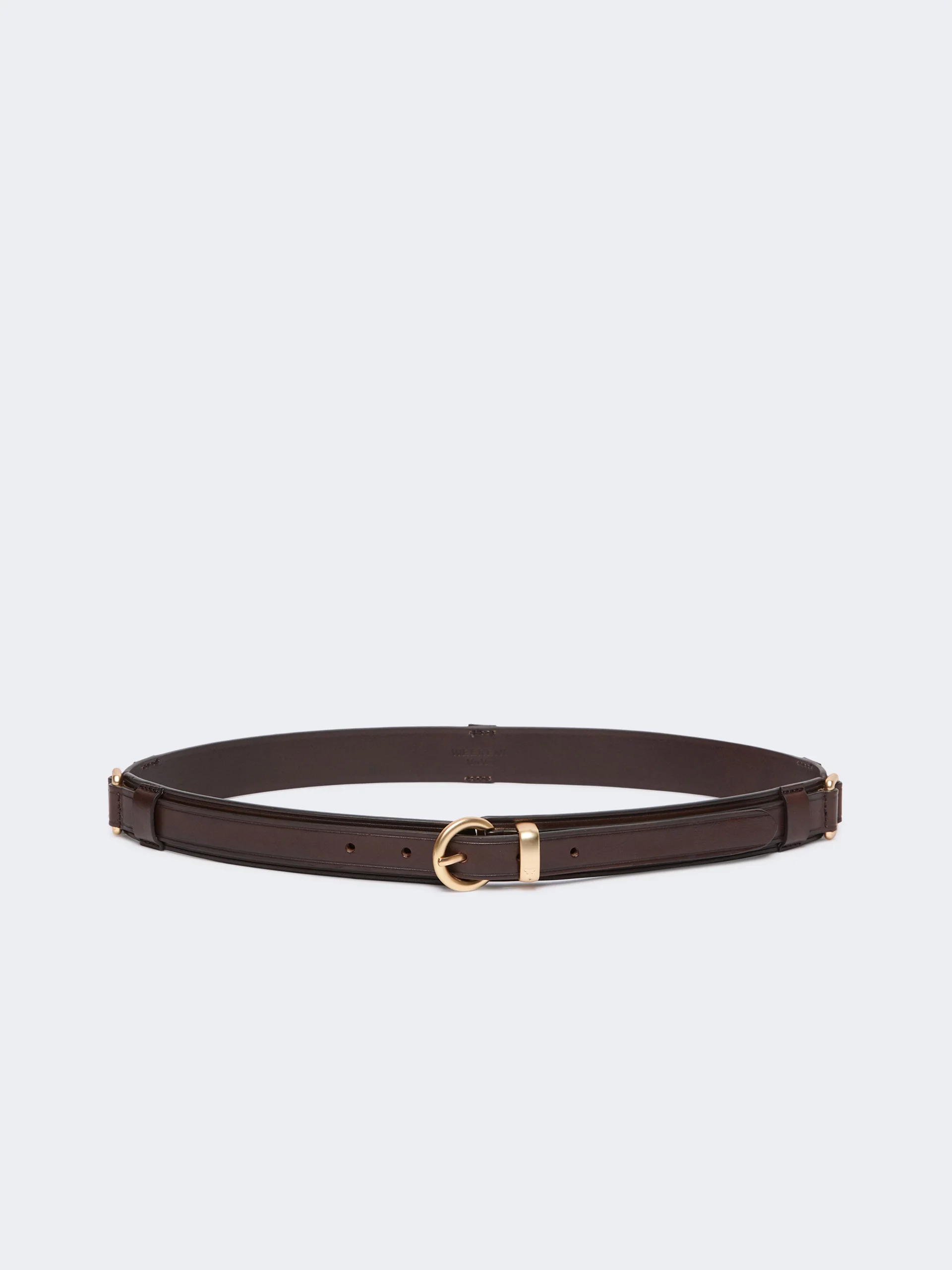 KAKI Leather belt with rectangular rings - DARK BROWN - 1