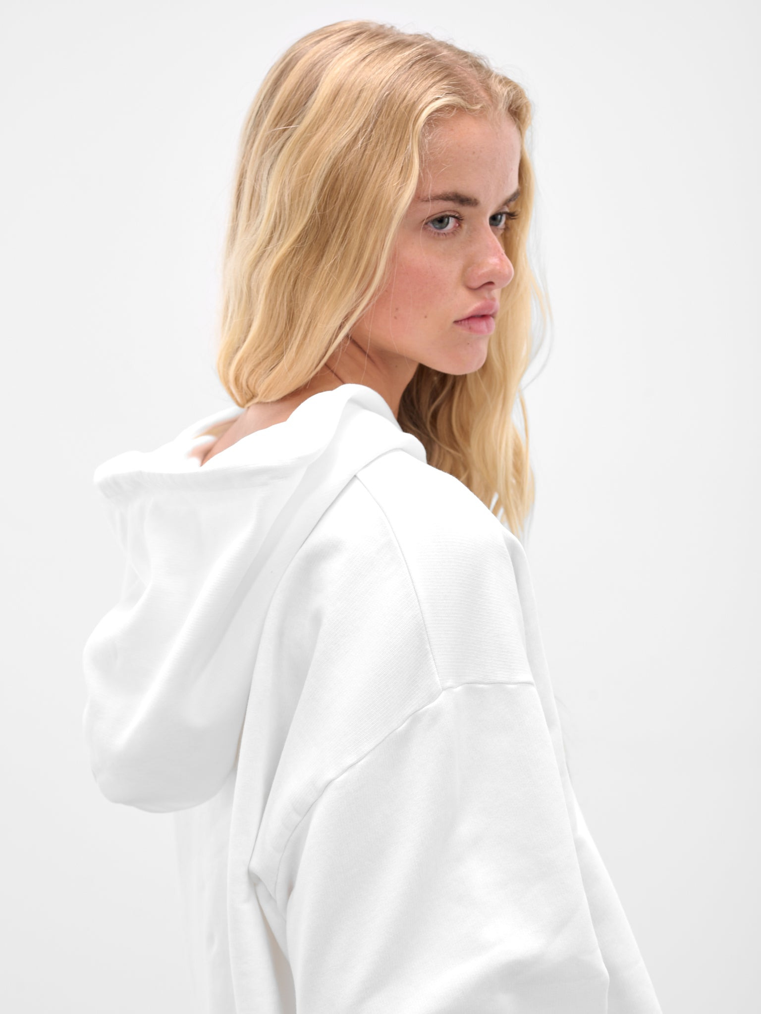 White Boxy Cropped Hoodie - 5