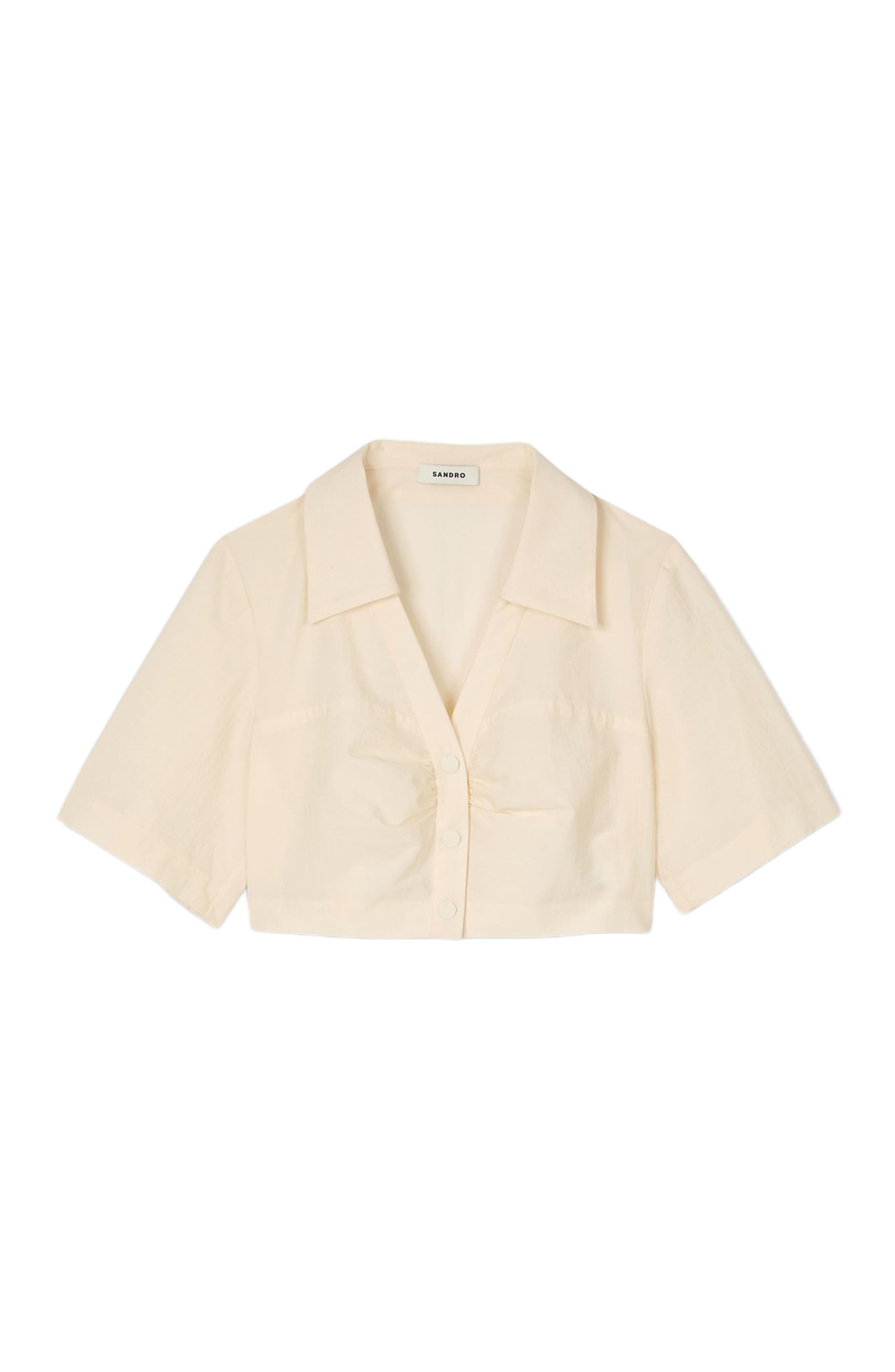 SANDRO Cropped gathered shirt in Ecru at Nordstrom - 5
