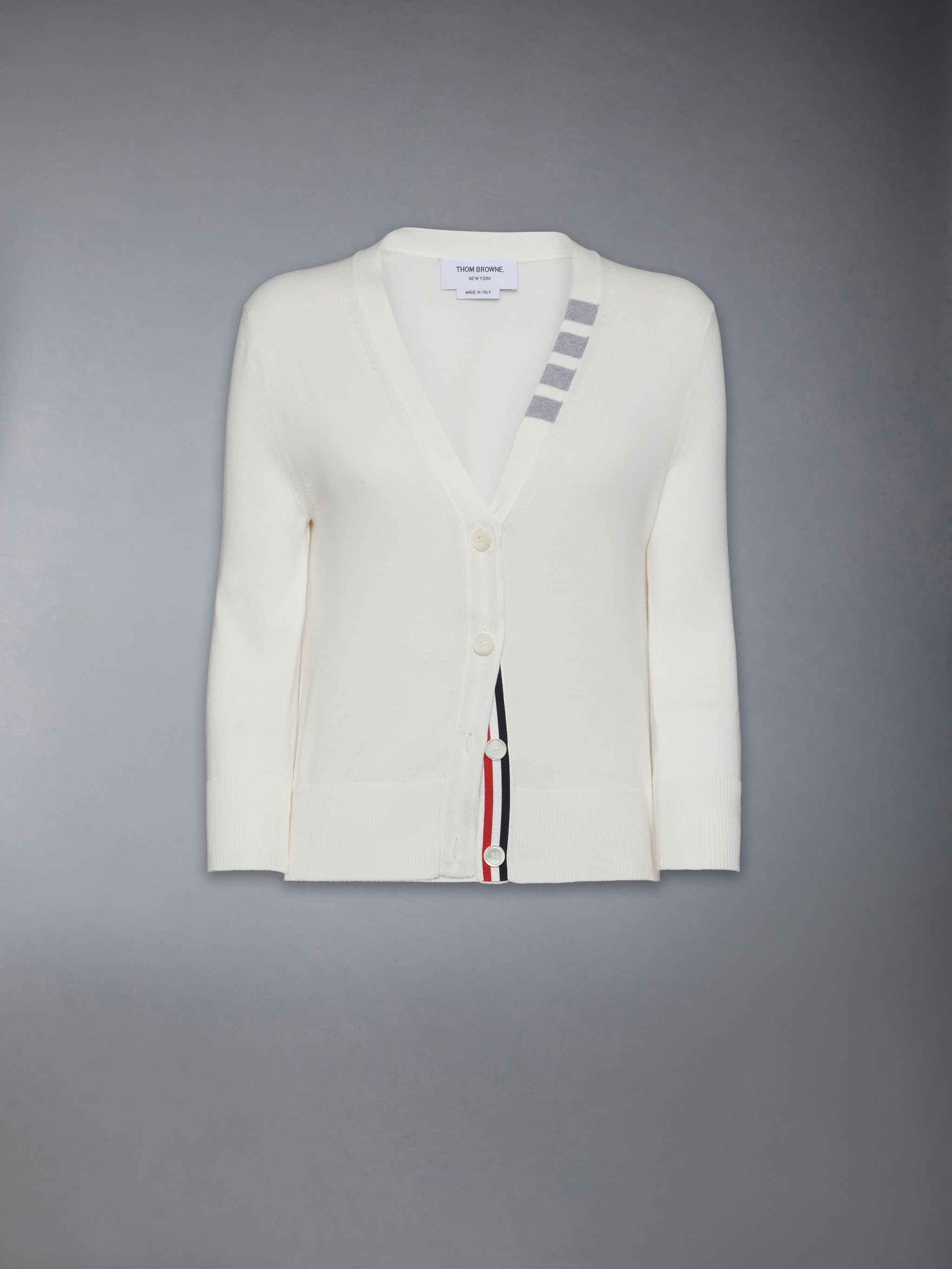 COTTON 4-BAR V NECK CARDIGAN - 6