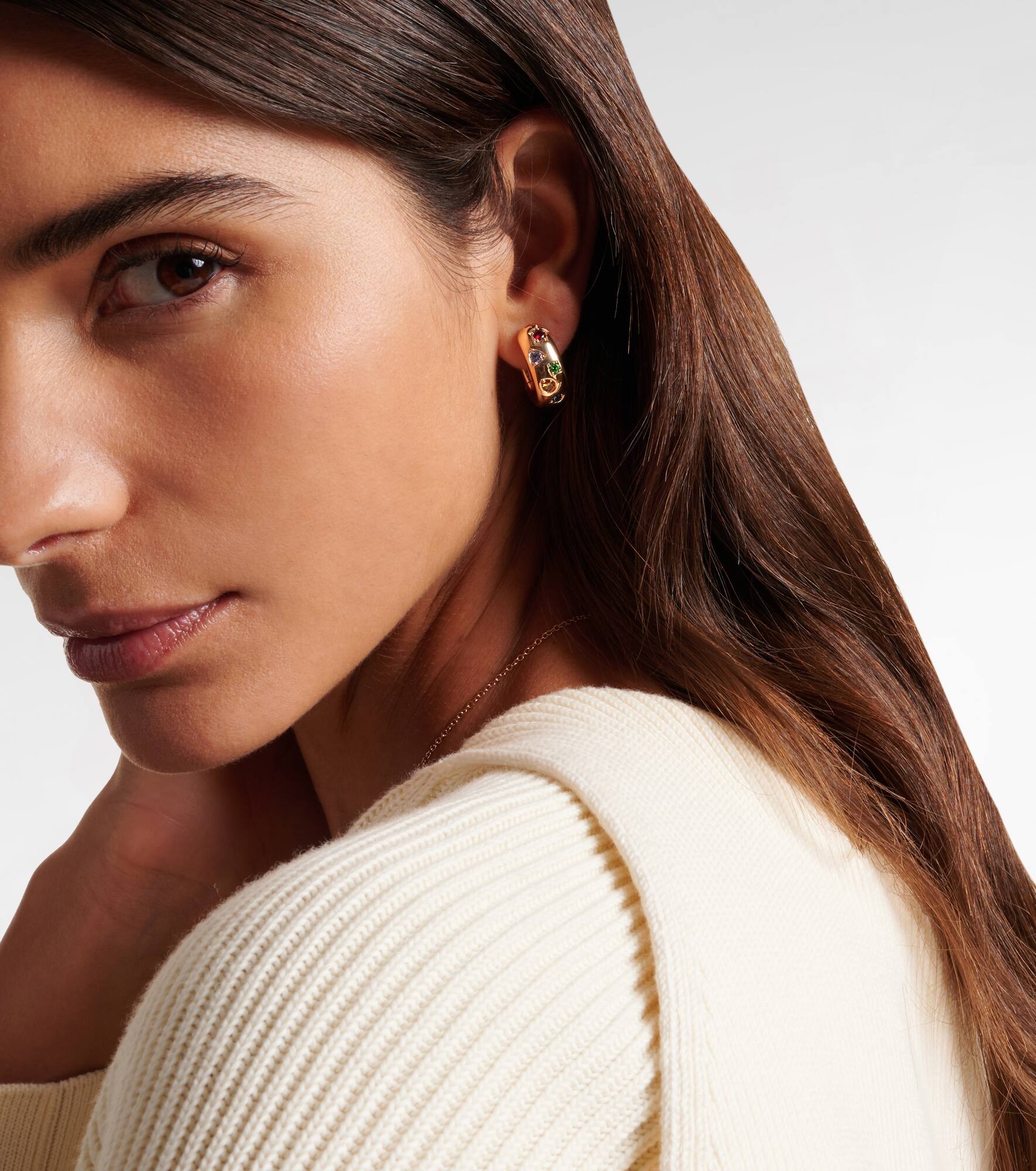 Iconica 18k rose gold hoop earrings with gemstones - 3