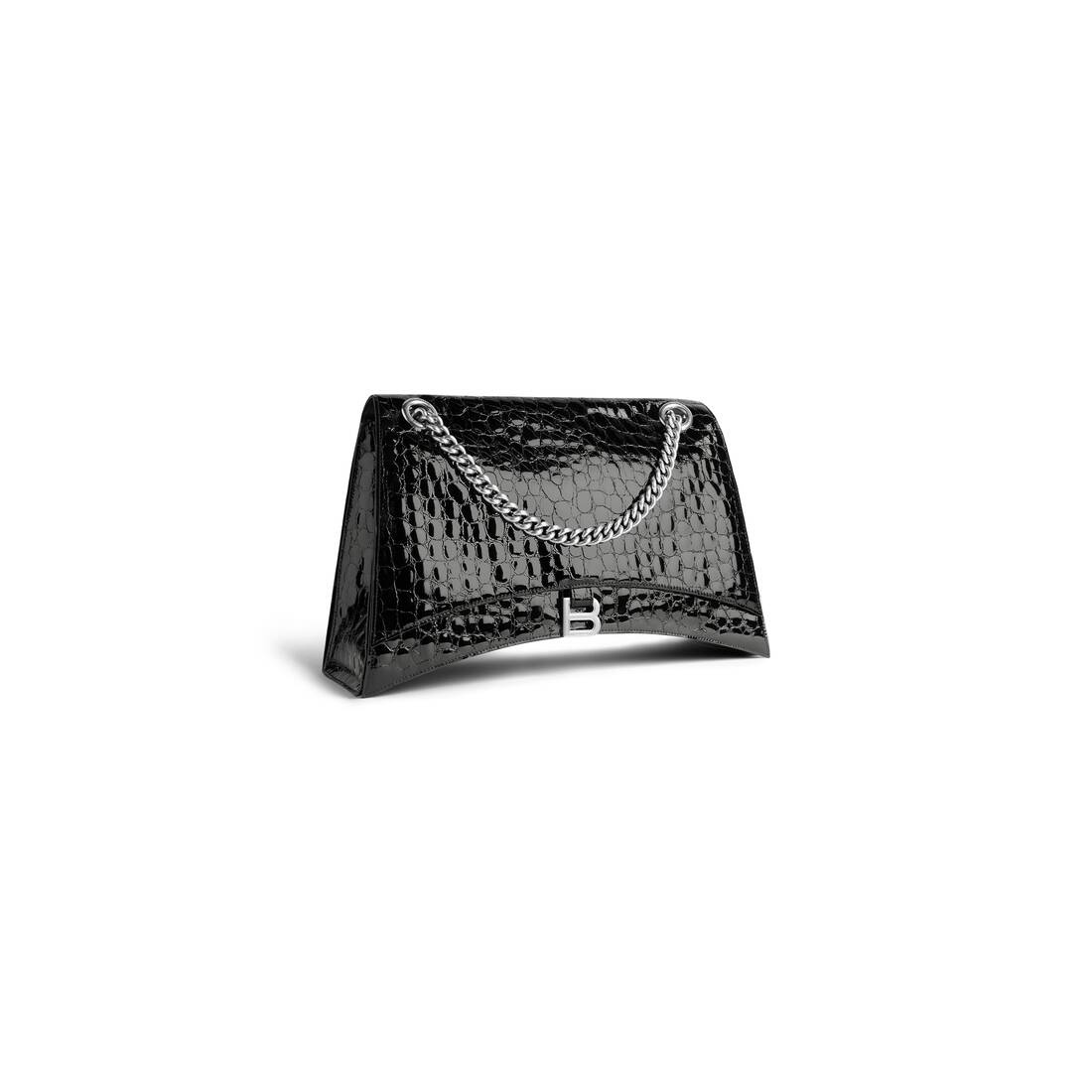 Women's Crush Large Chain Bag Crocodile Embossed in Black - 5