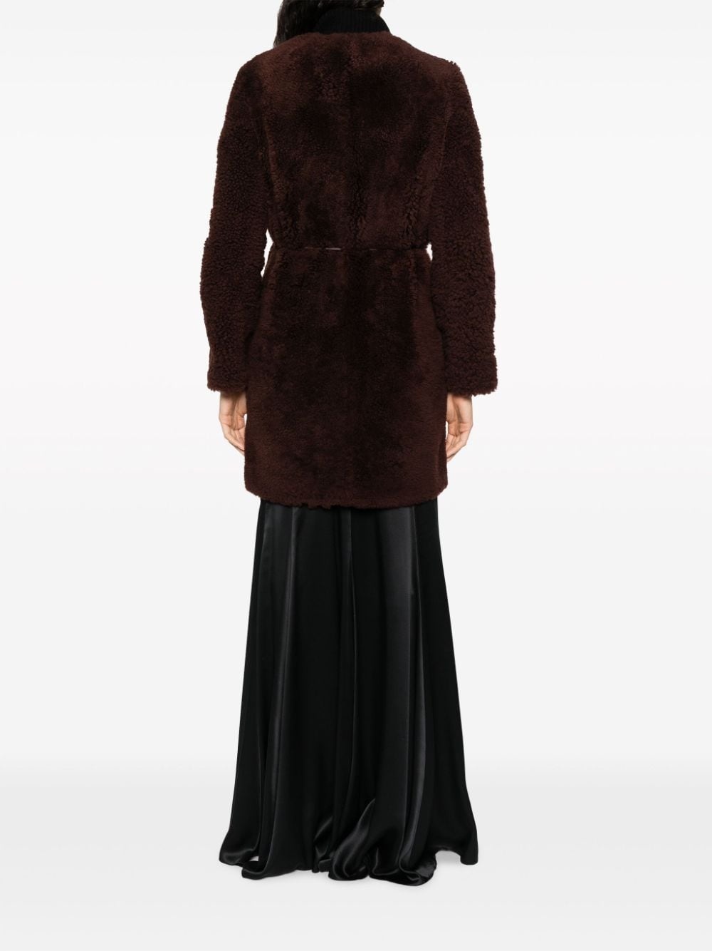 belted shearling coat - 4