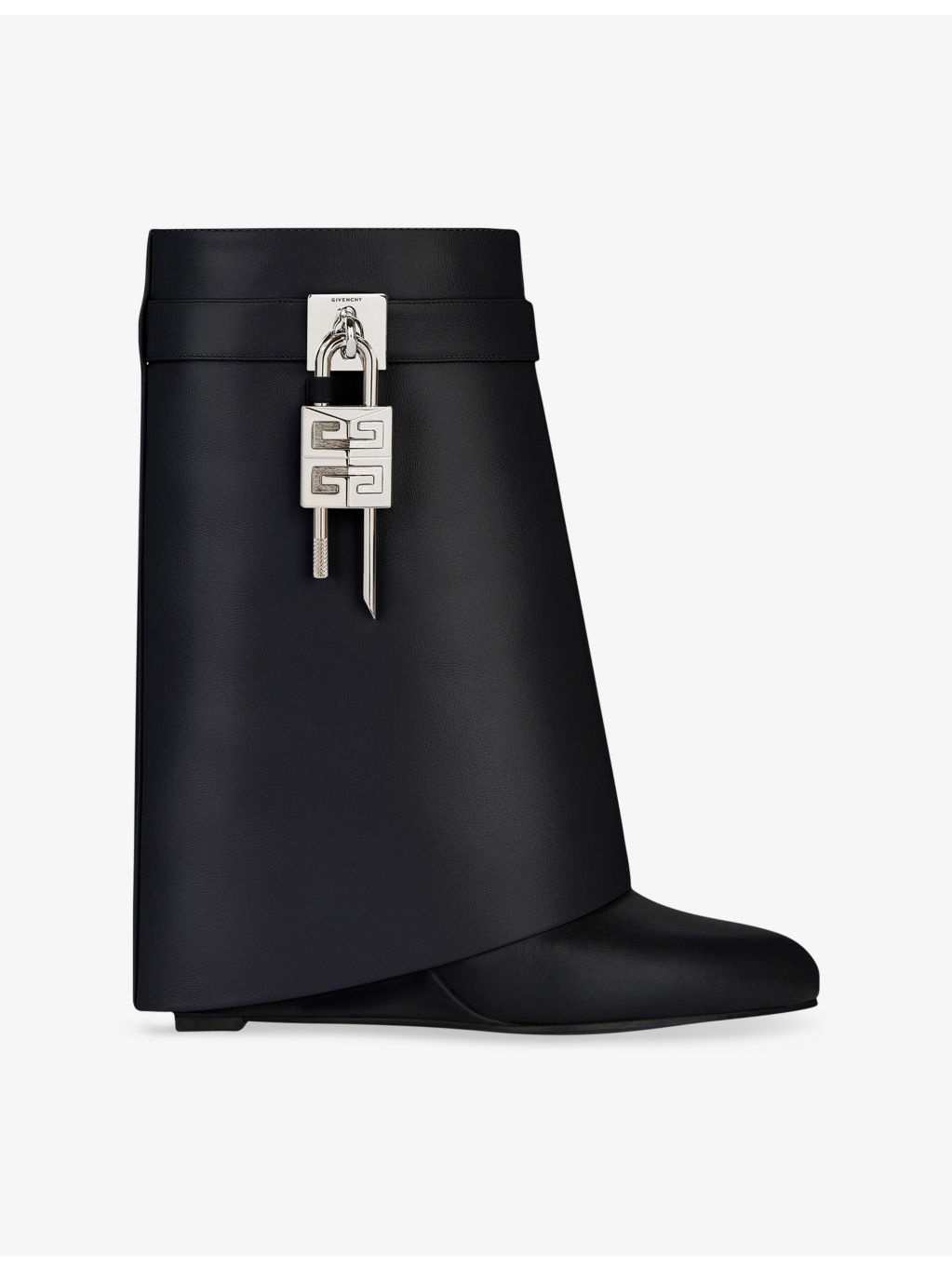 Shark Lock Leather Heeled Ankle Boots - 1