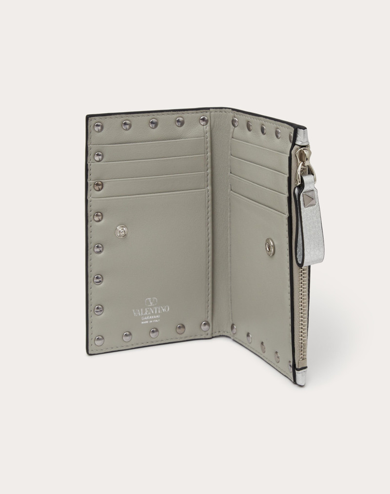 Valentino ROCKSTUD GRAINY METALLIC CALFSKIN CARD HOLDER WITH ZIPPER outlook