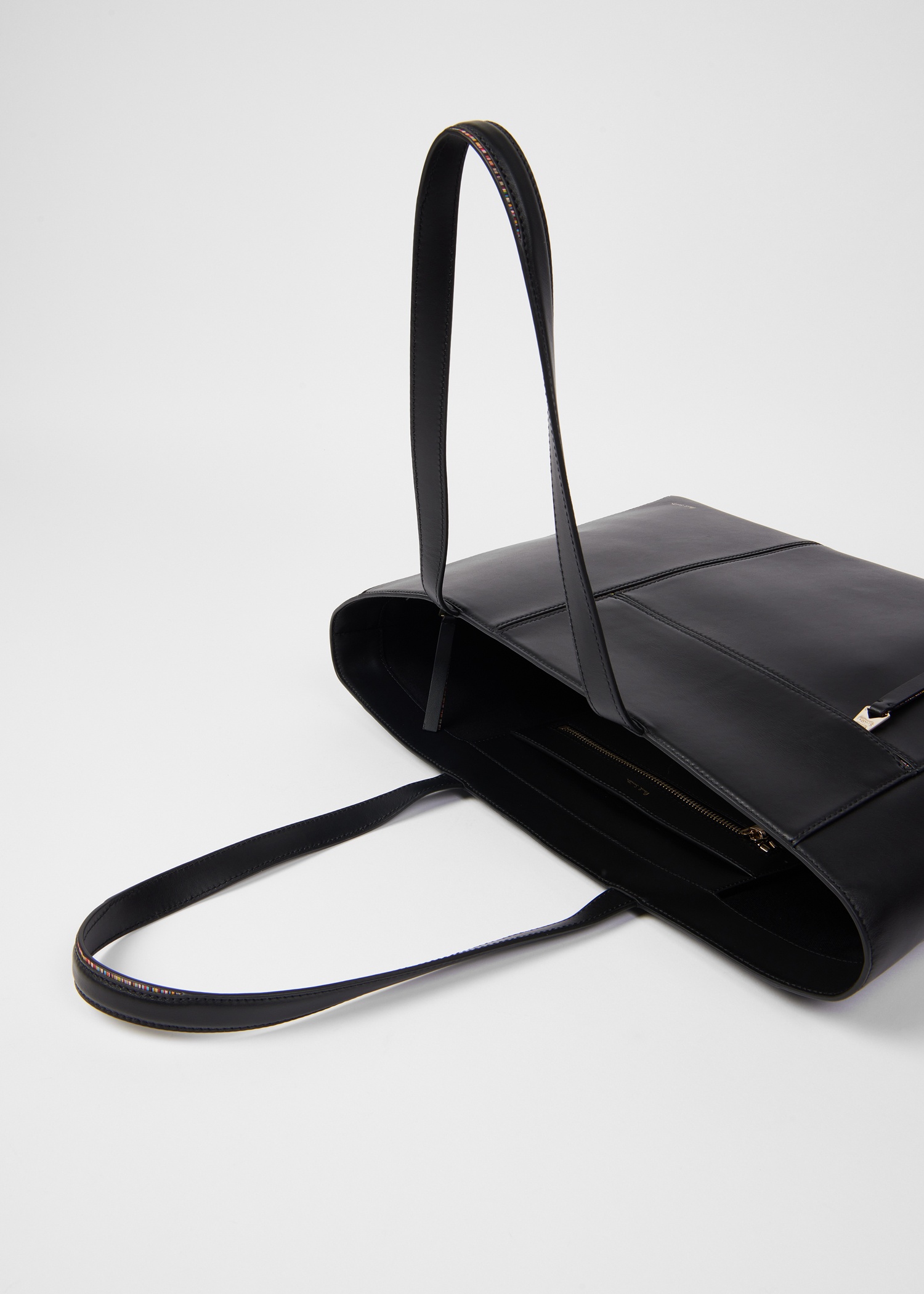 Women's Black Leather 'Signature Stripe' Trim Tote Bag - 4