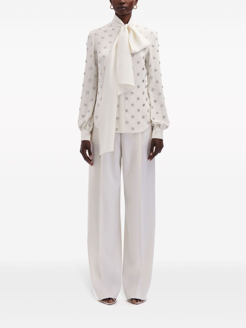 crystal-embellished tie-neck blouse - 2