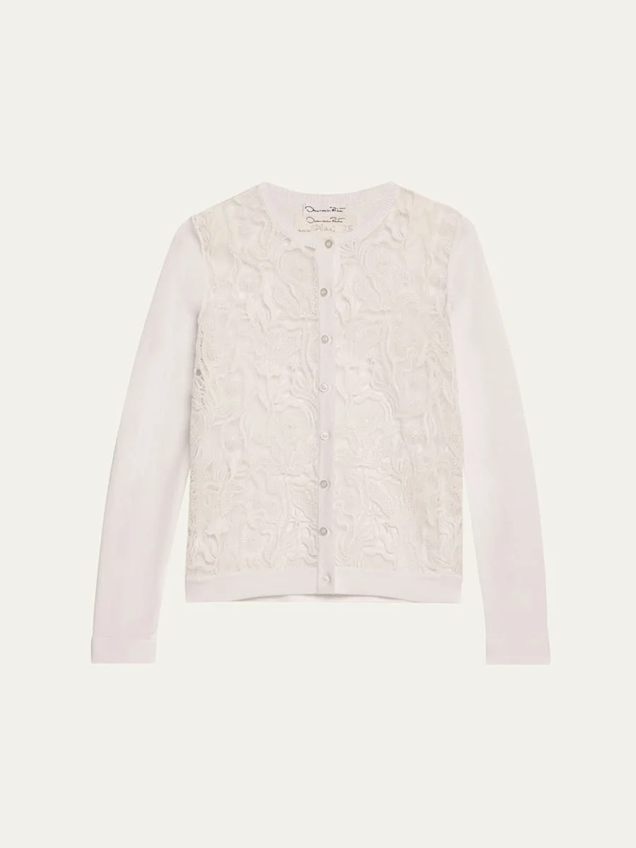 Bellflower Guipure Inset Crewneck Cardigan - 1